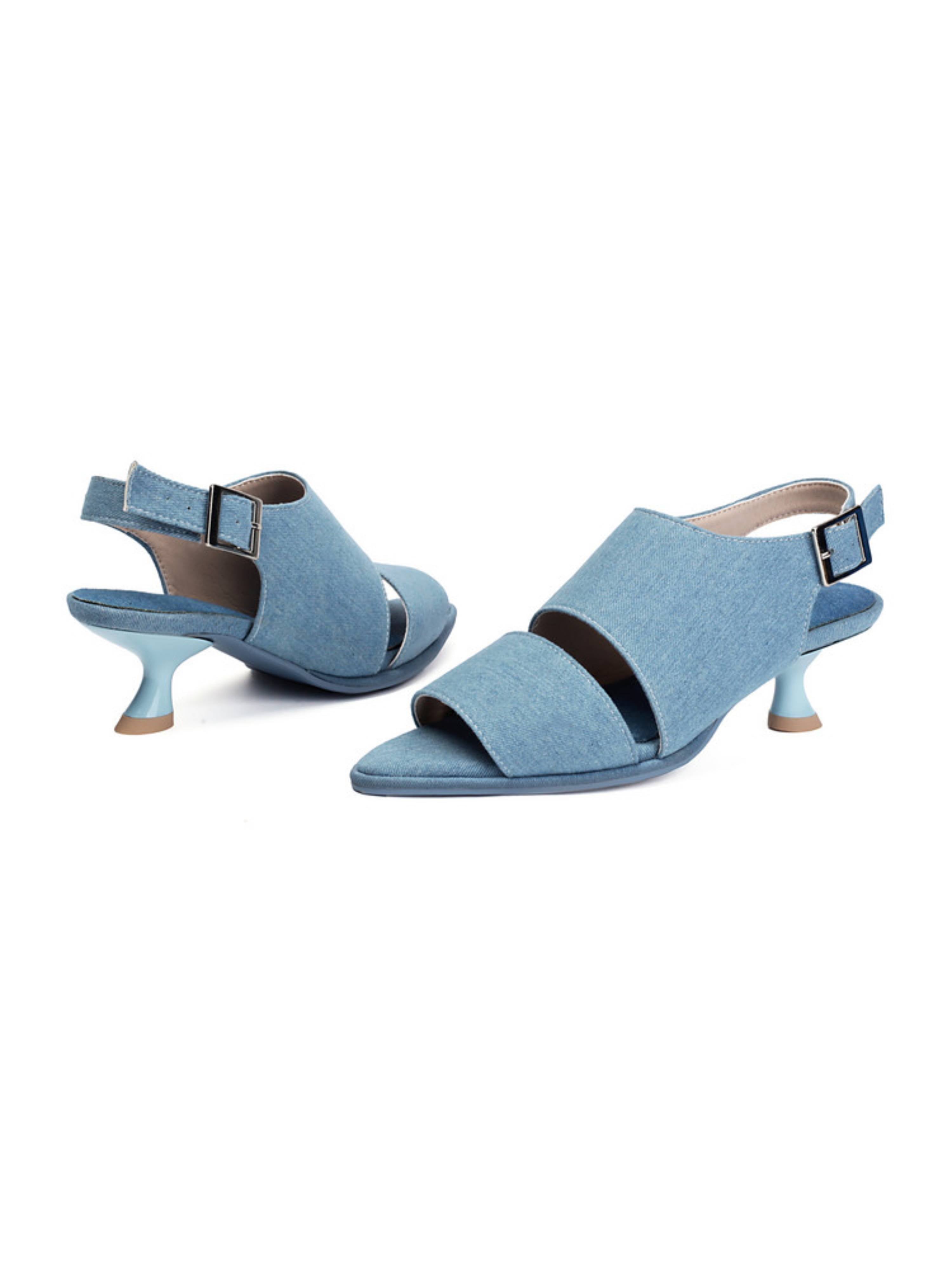 Textured Fabric Open-Toe Women Blue Sandals