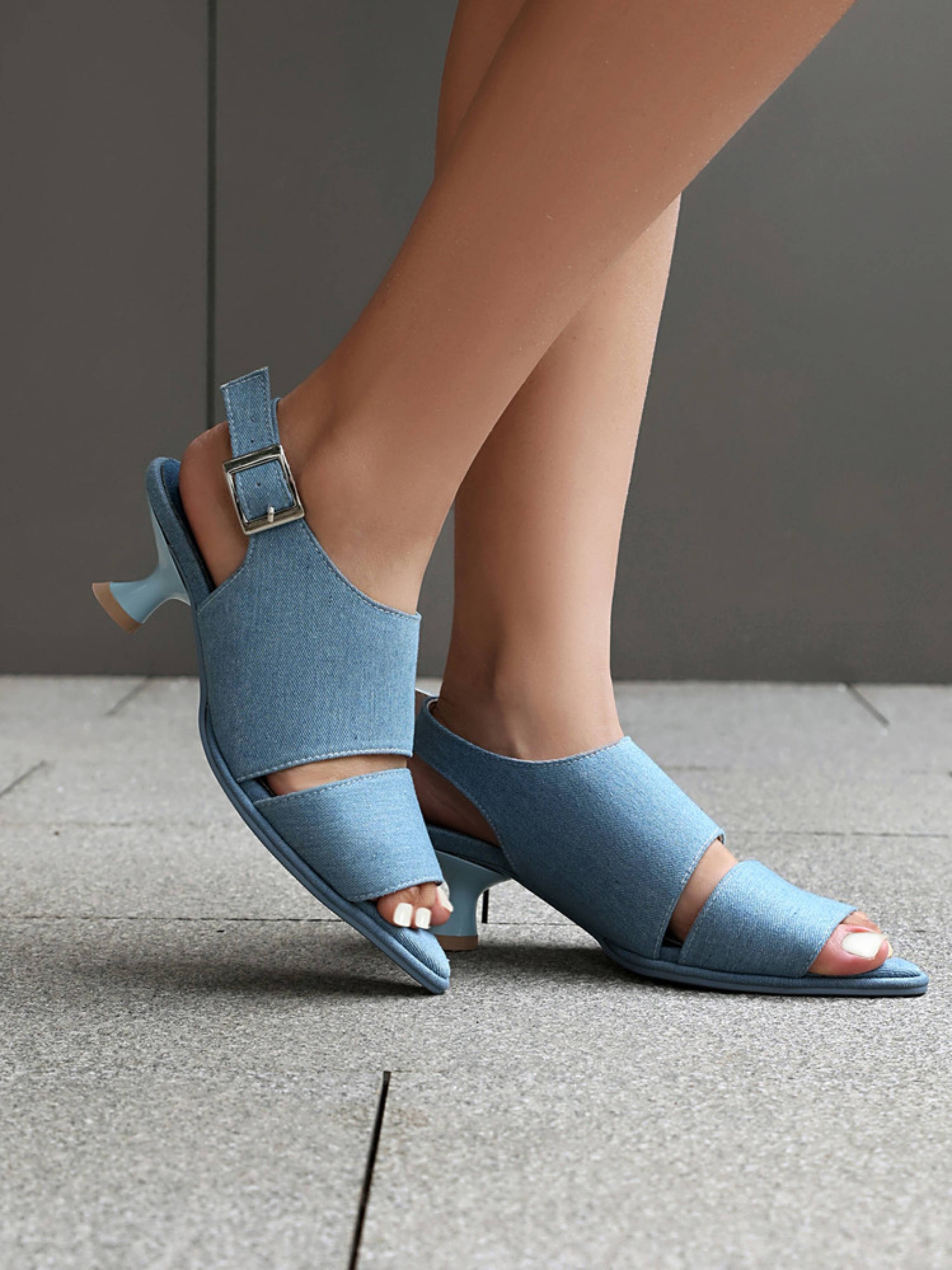 Textured Fabric Open-Toe Women Blue Sandals
