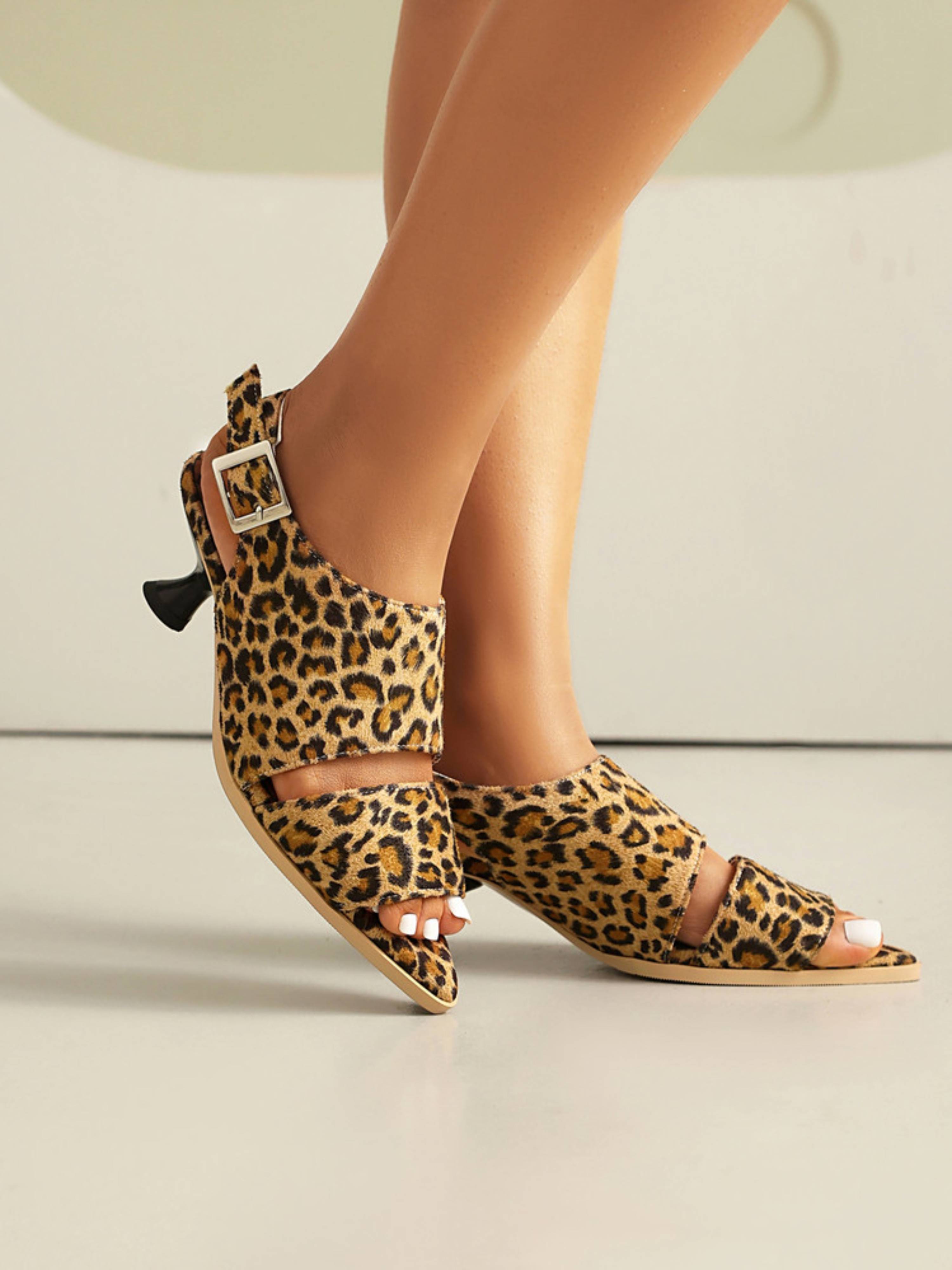 Leopard Pattern Buckle Strap Women Sandals