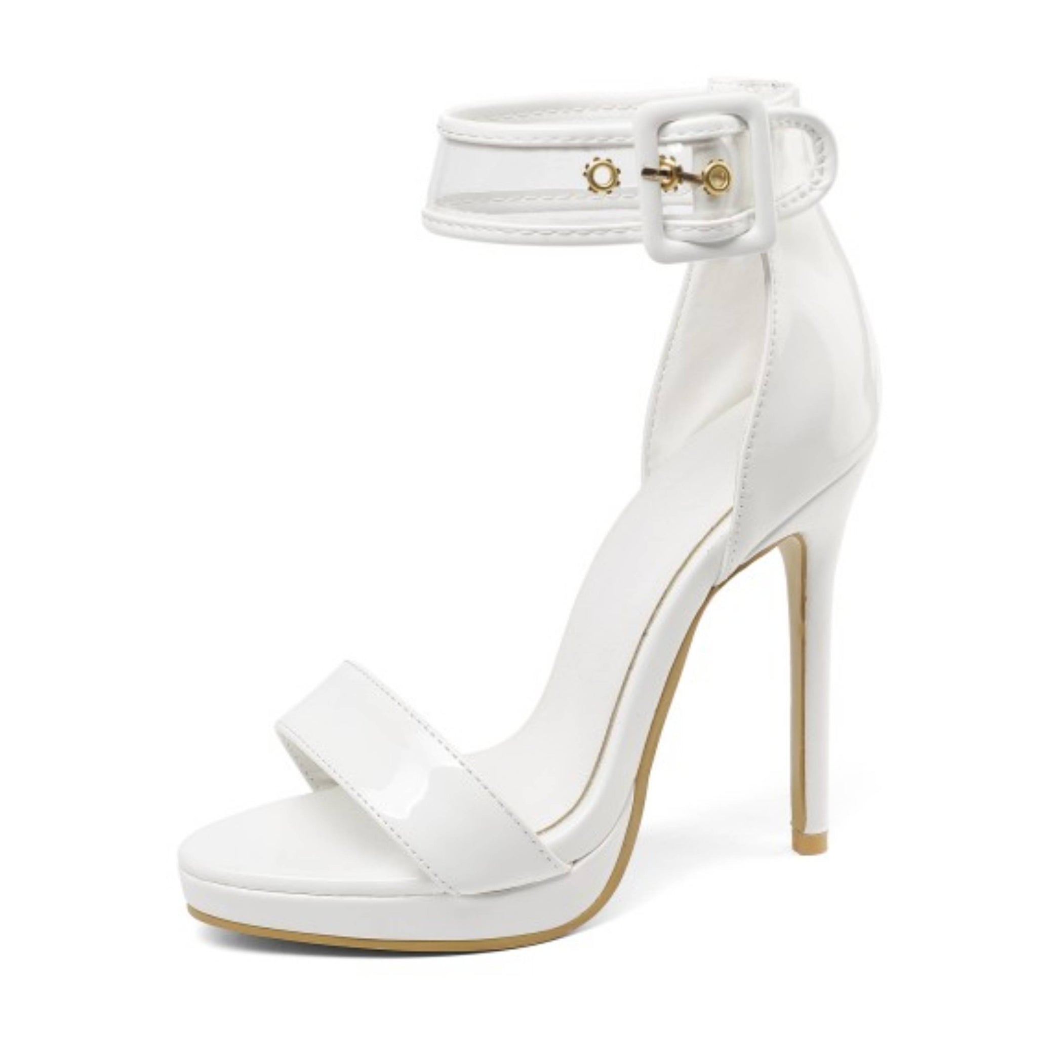 Elegant Glossy Finish Stiletto Women's White Sandals