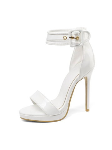 Elegant Glossy Finish Stiletto Women's White Sandals
