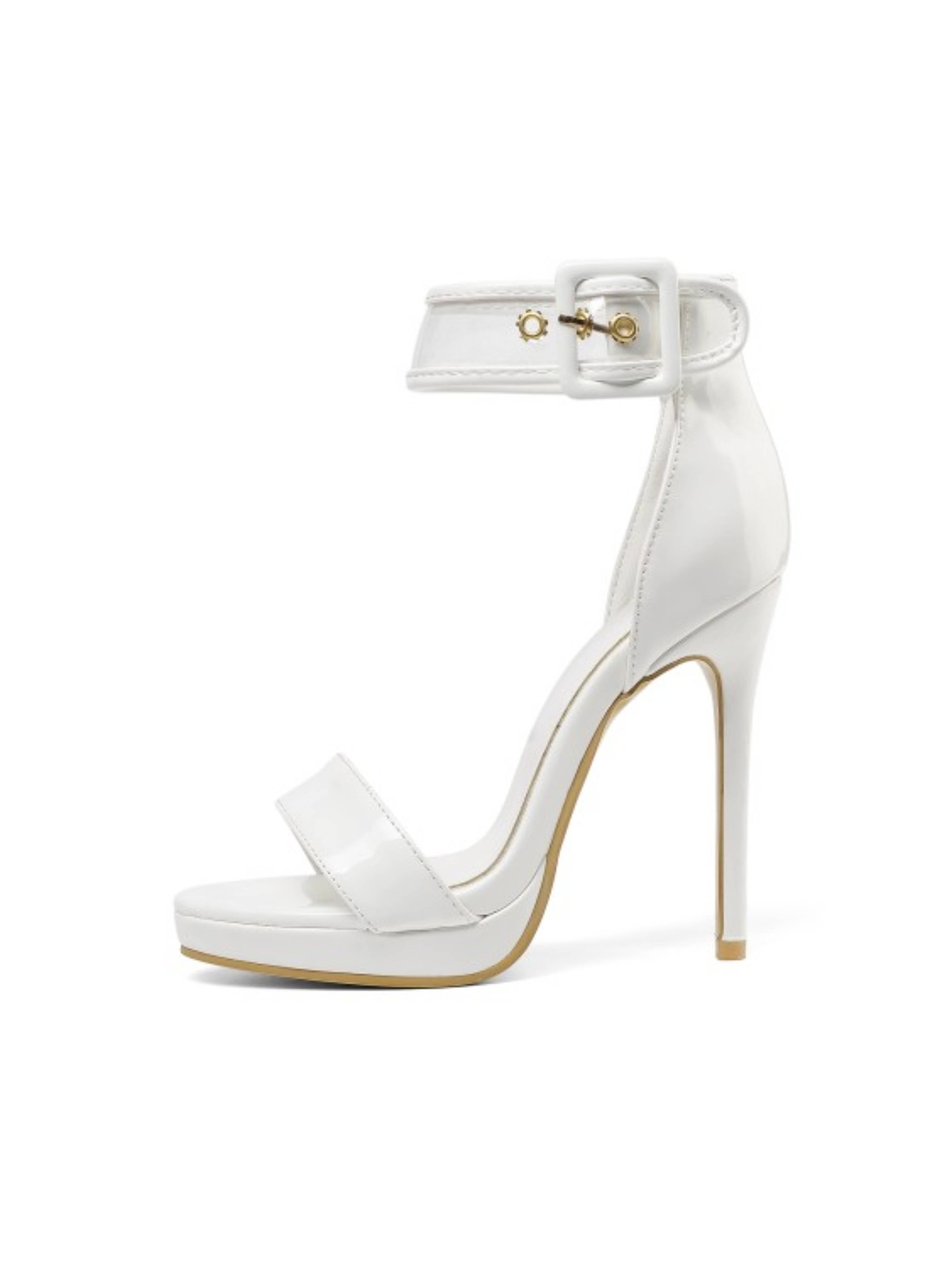 Elegant Glossy Finish Stiletto Women's White Sandals