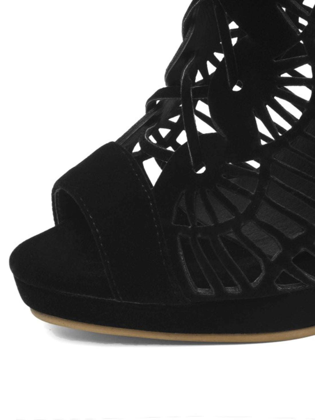 Black Geometric Cutout Women Sandals with Back Zipper Closure