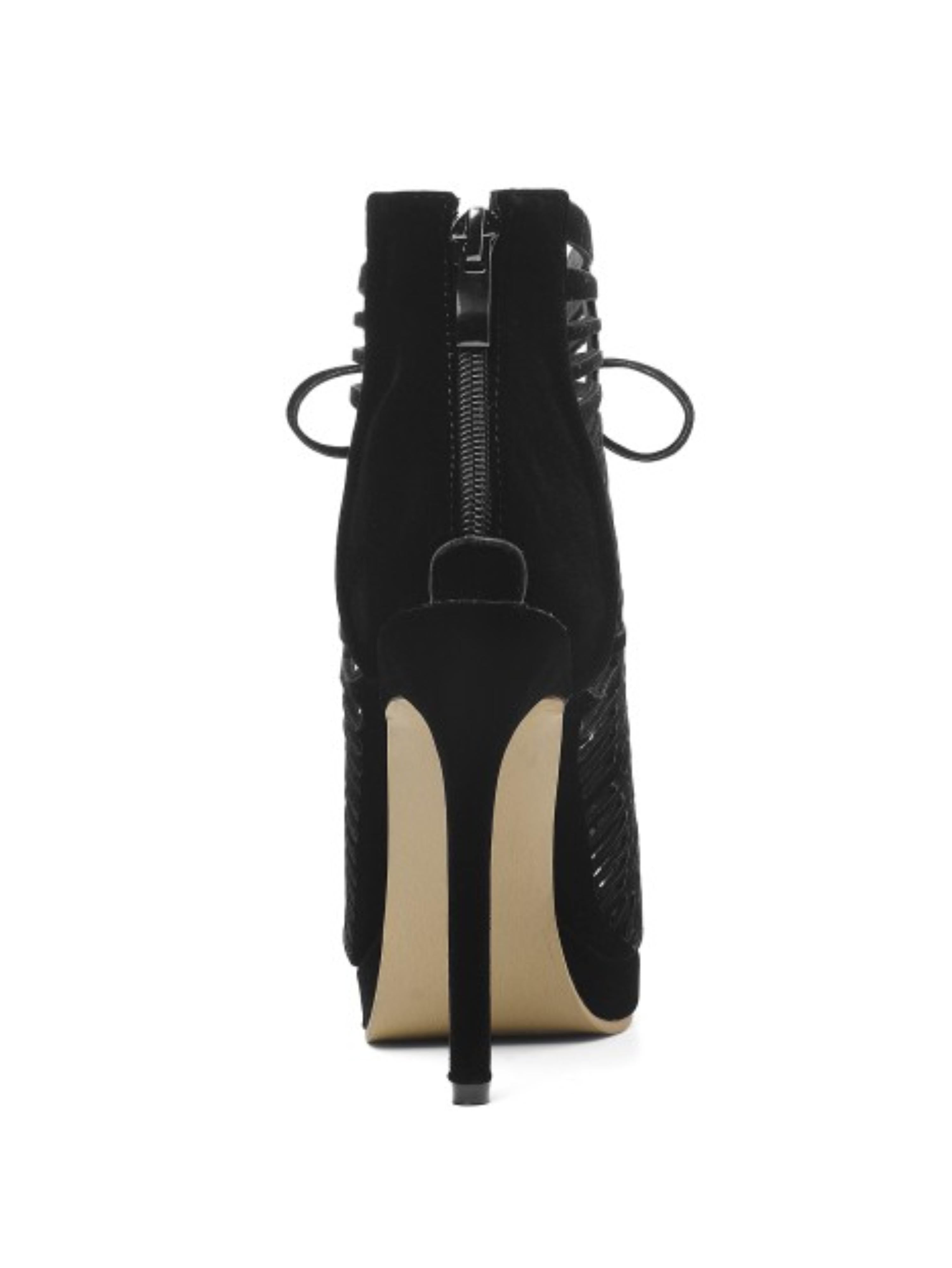 Black Geometric Cutout Women Sandals with Back Zipper Closure