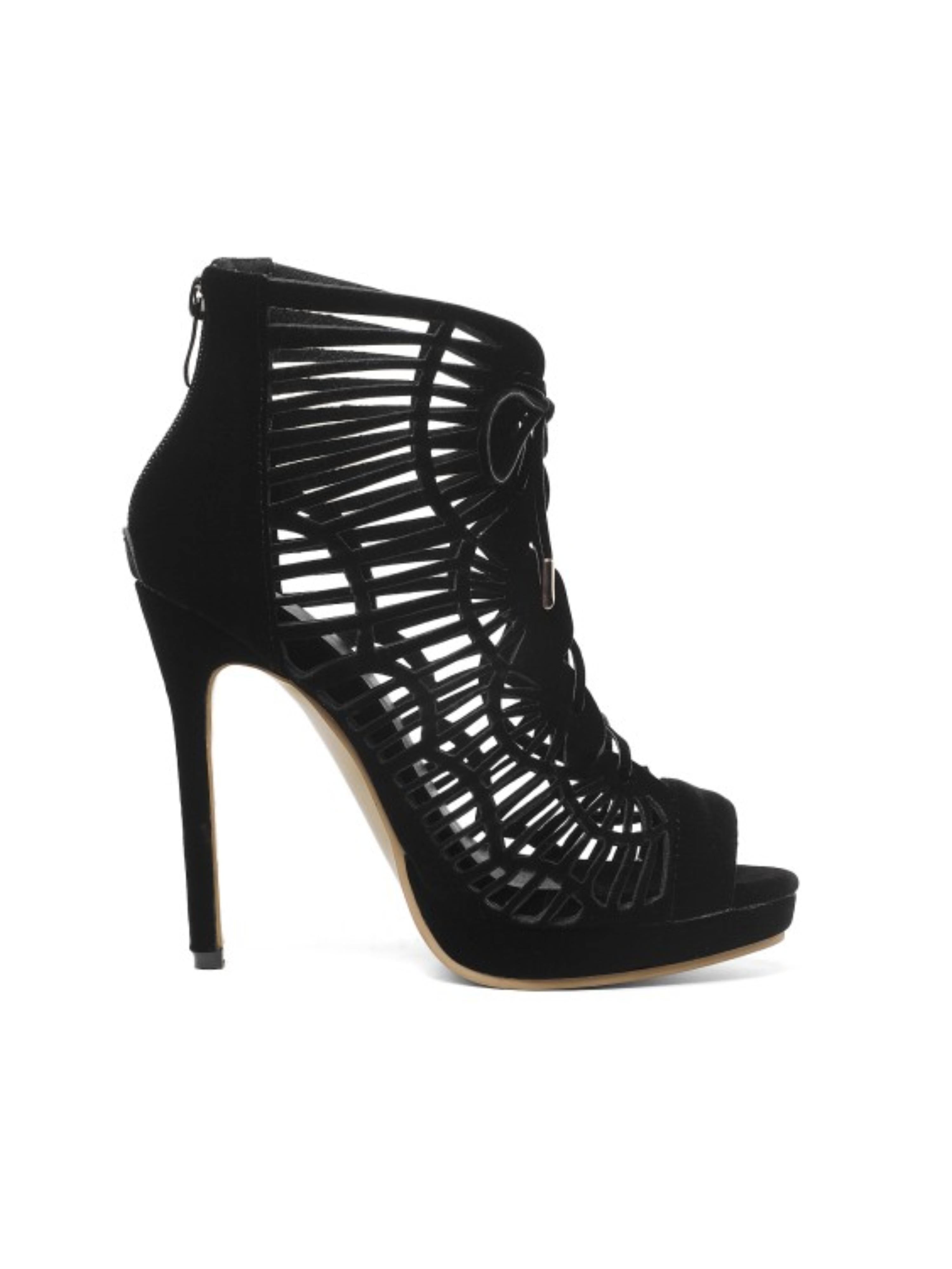 Black Geometric Cutout Women Sandals with Back Zipper Closure