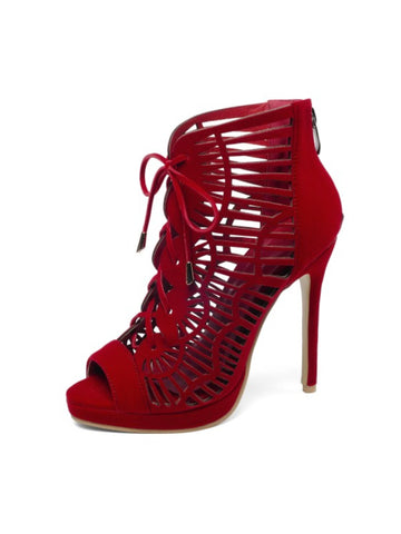 Lace-Up Cutout Stiletto Red Sandals for Women