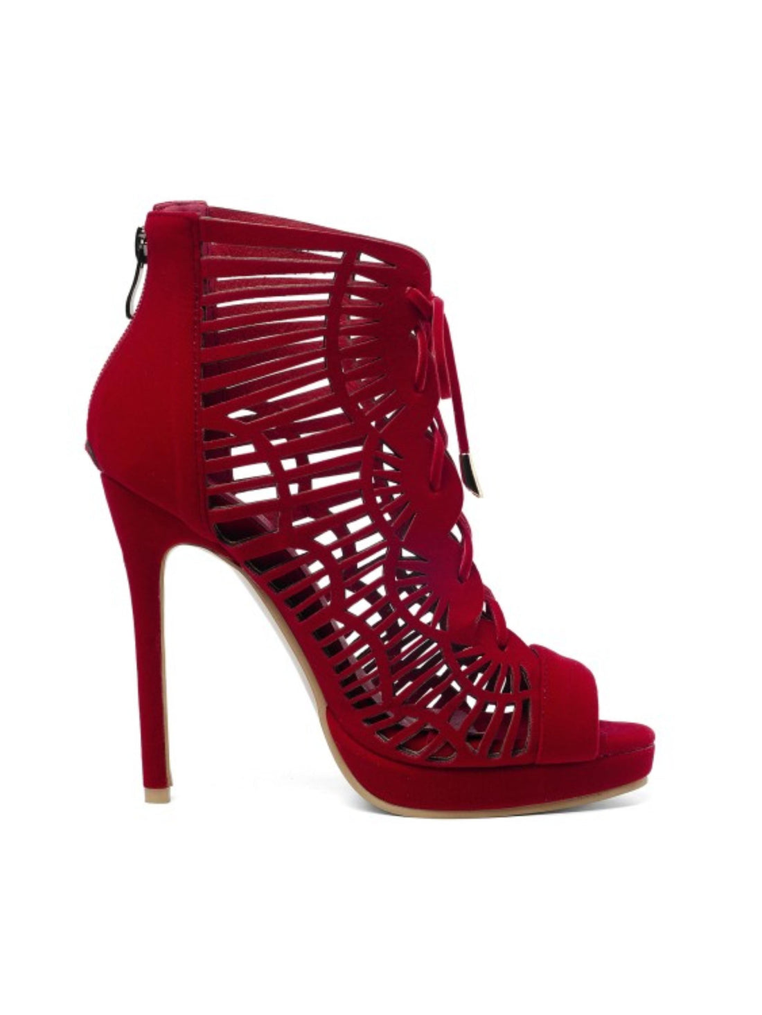Lace-Up Cutout Stiletto Red Sandals for Women