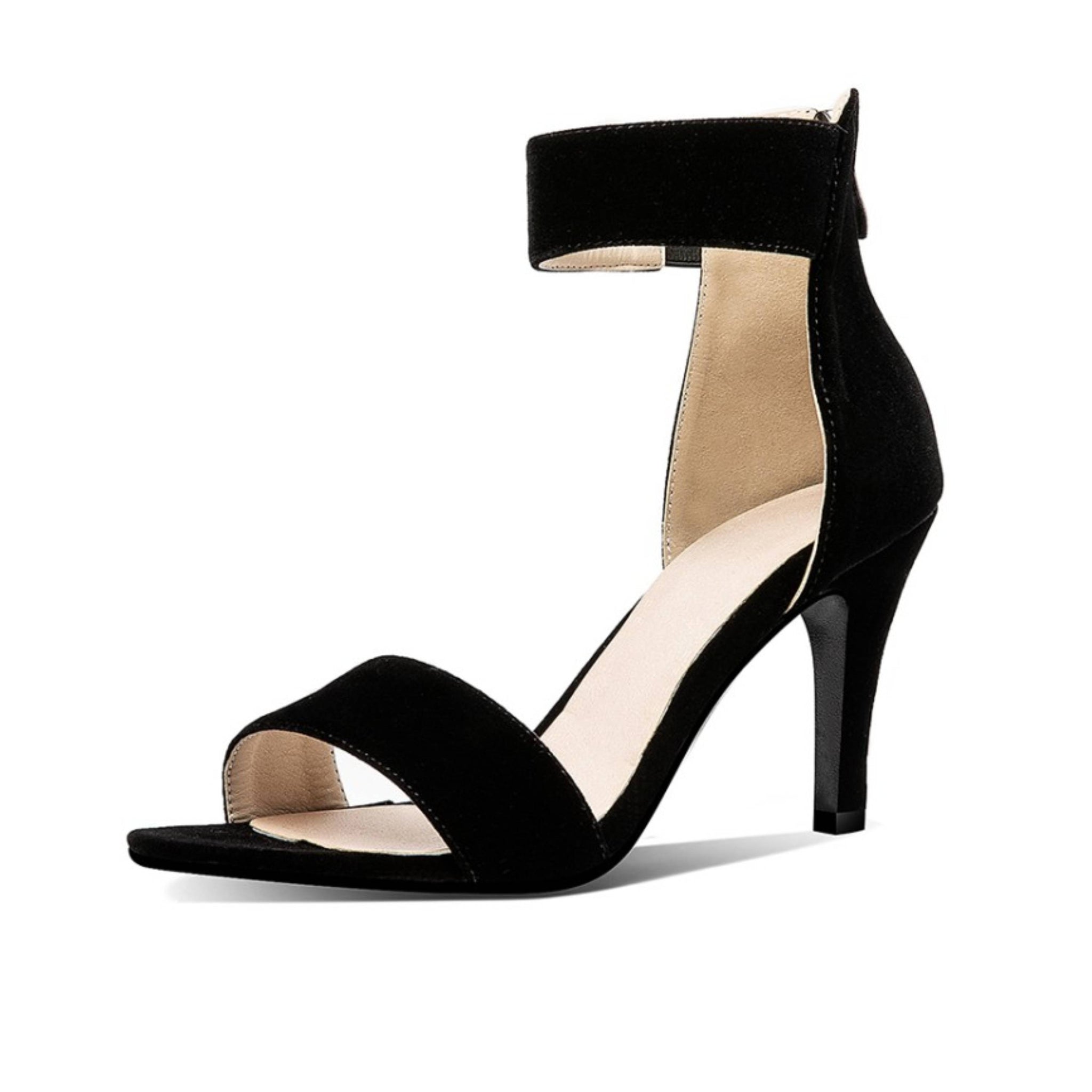 Vegan Suede Black High-Heel Women's Comfortable Sandals
