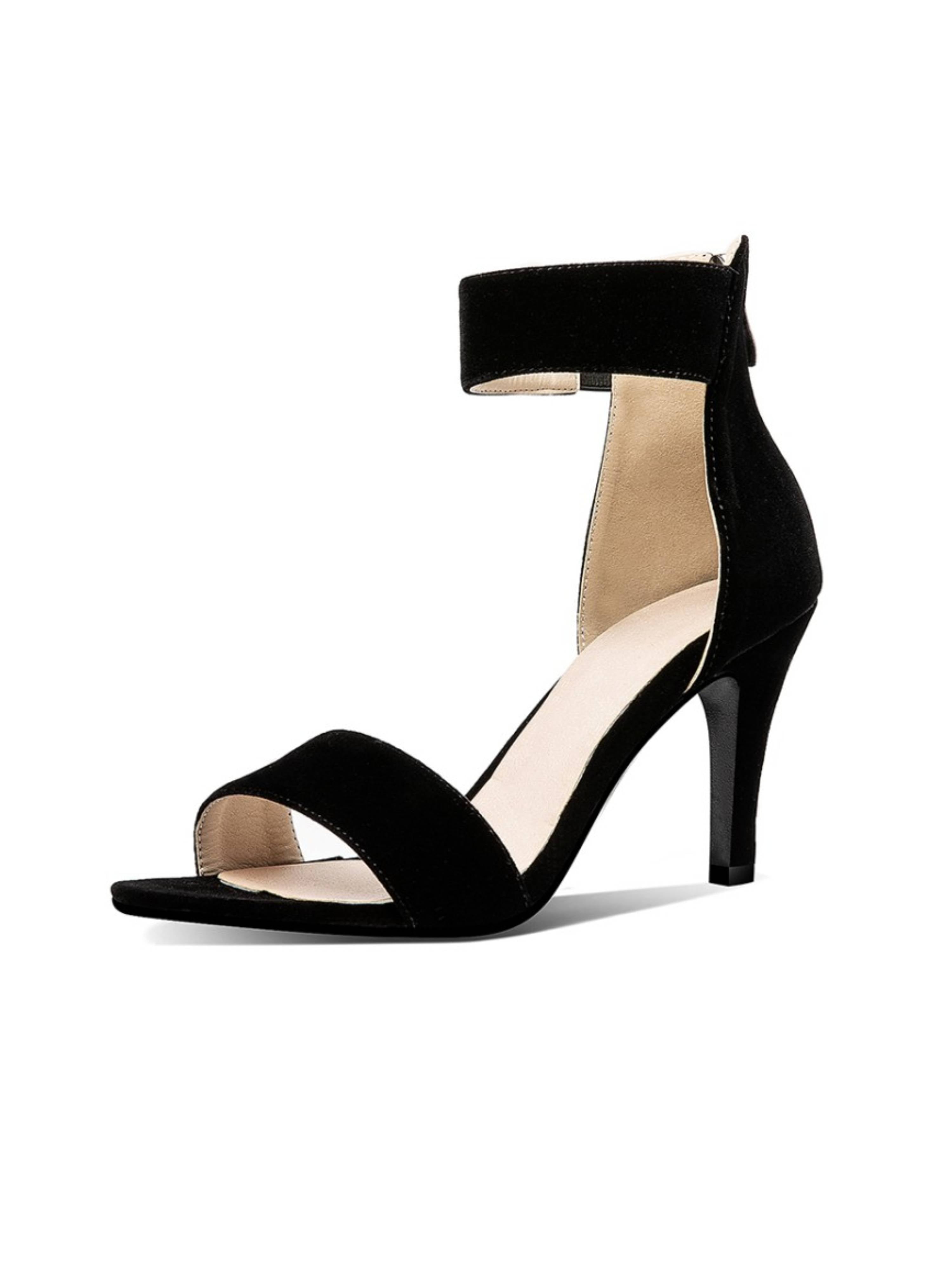 Vegan Suede Black High-Heel Women's Comfortable Sandals