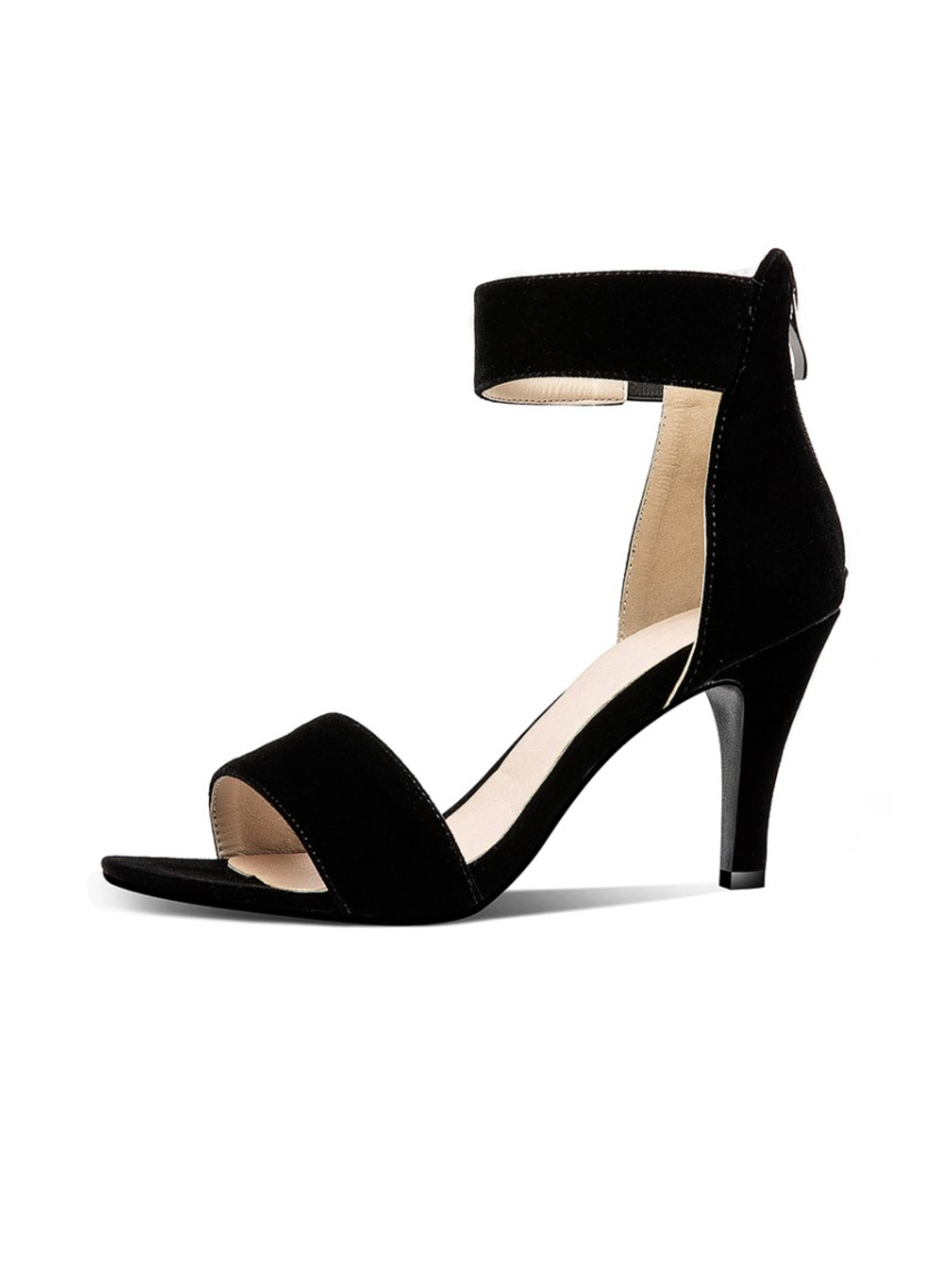 Vegan Suede Black High-Heel Women's Comfortable Sandals