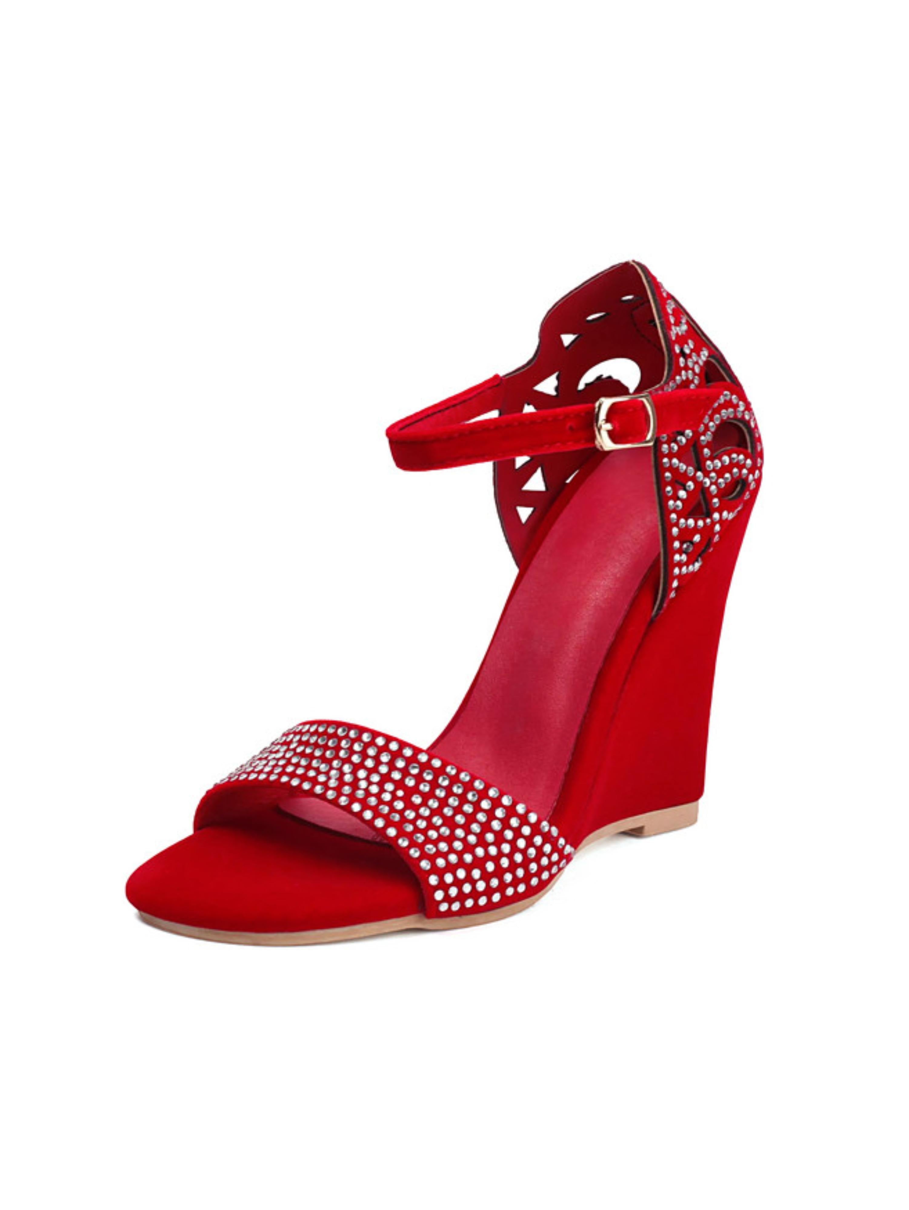 Wedges Sandals for Women with Sparkling Rhinestone Detail