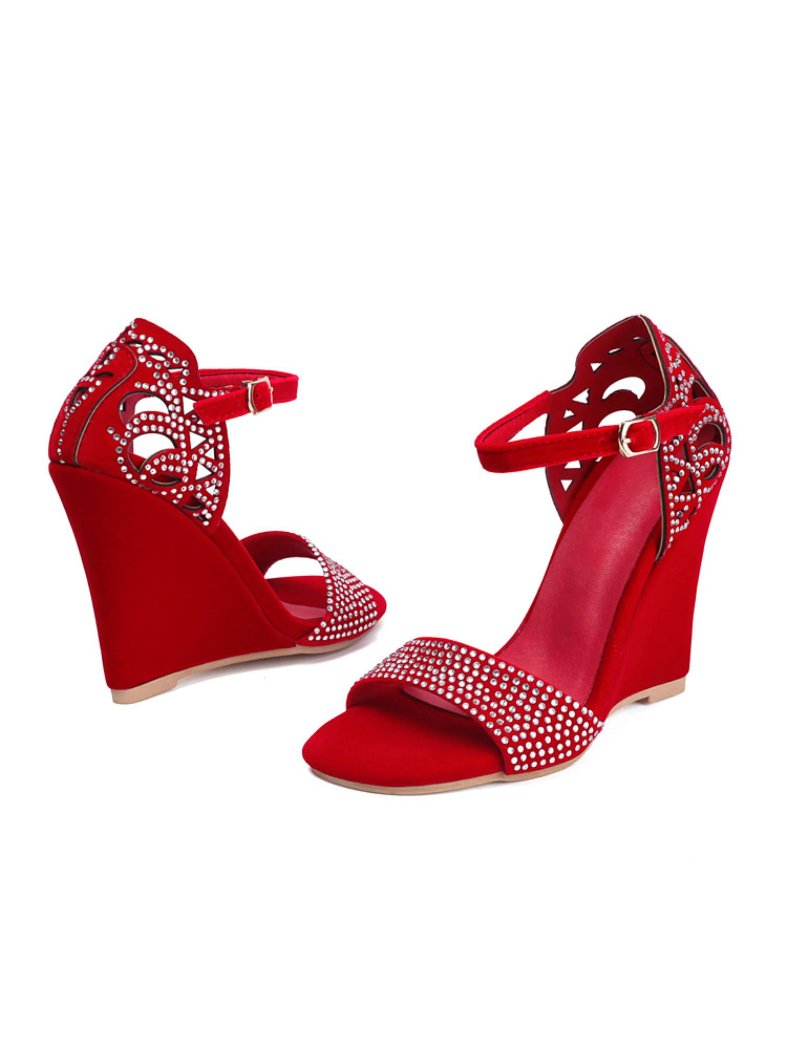 Wedges Sandals for Women with Sparkling Rhinestone Detail