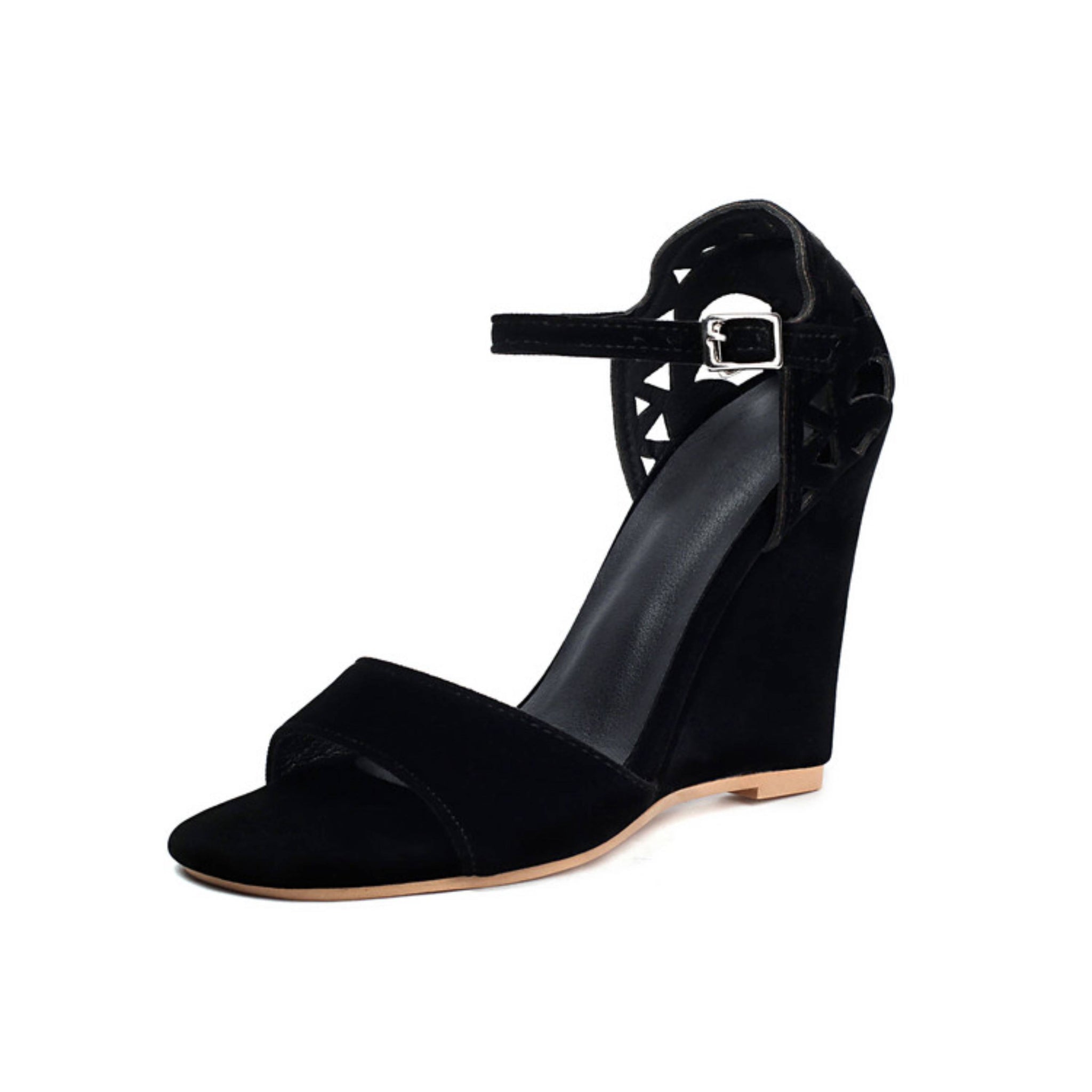 Elegant One Band Wedge Heel Black Sandals for Women