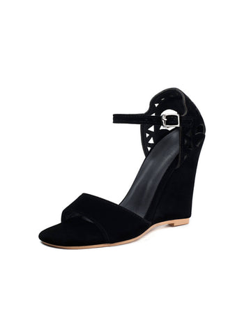 Elegant One Band Wedge Heel Black Sandals for Women