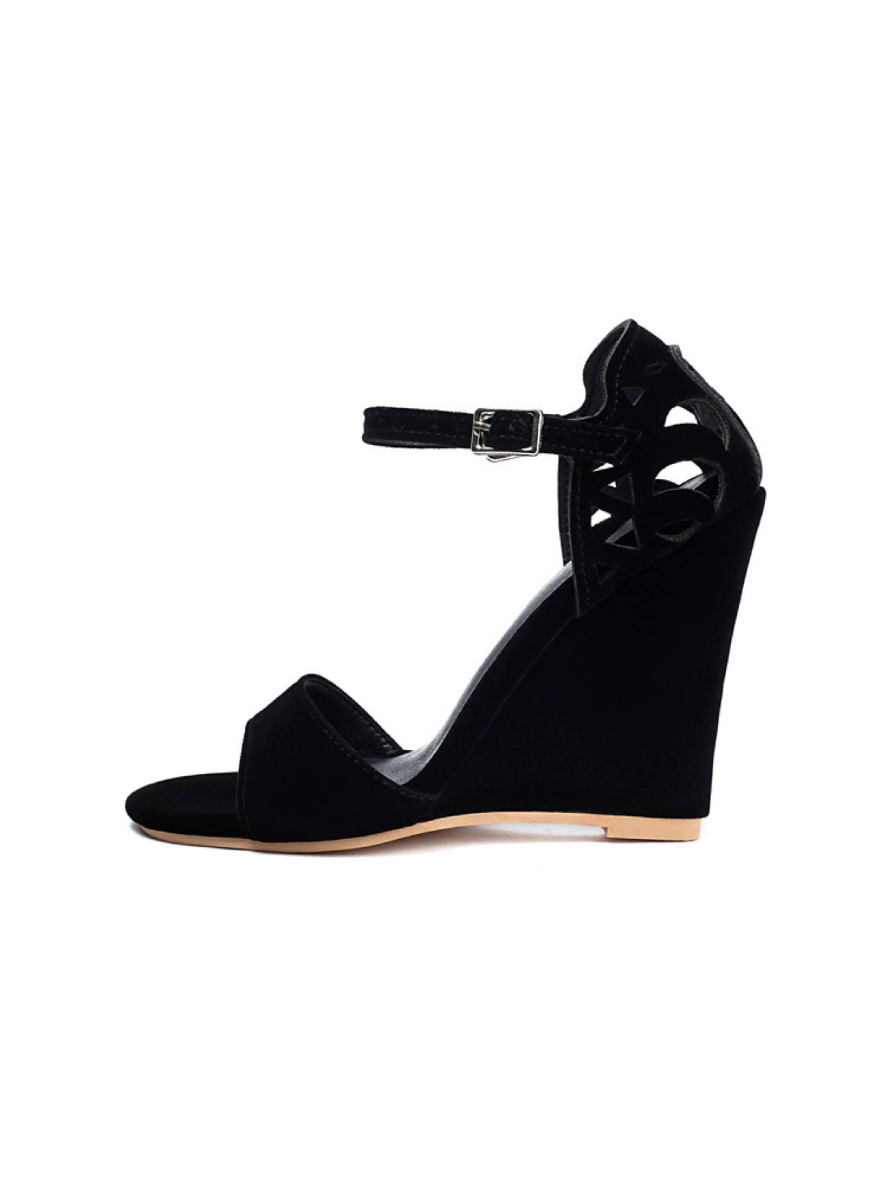 Elegant One Band Wedge Heel Black Sandals for Women