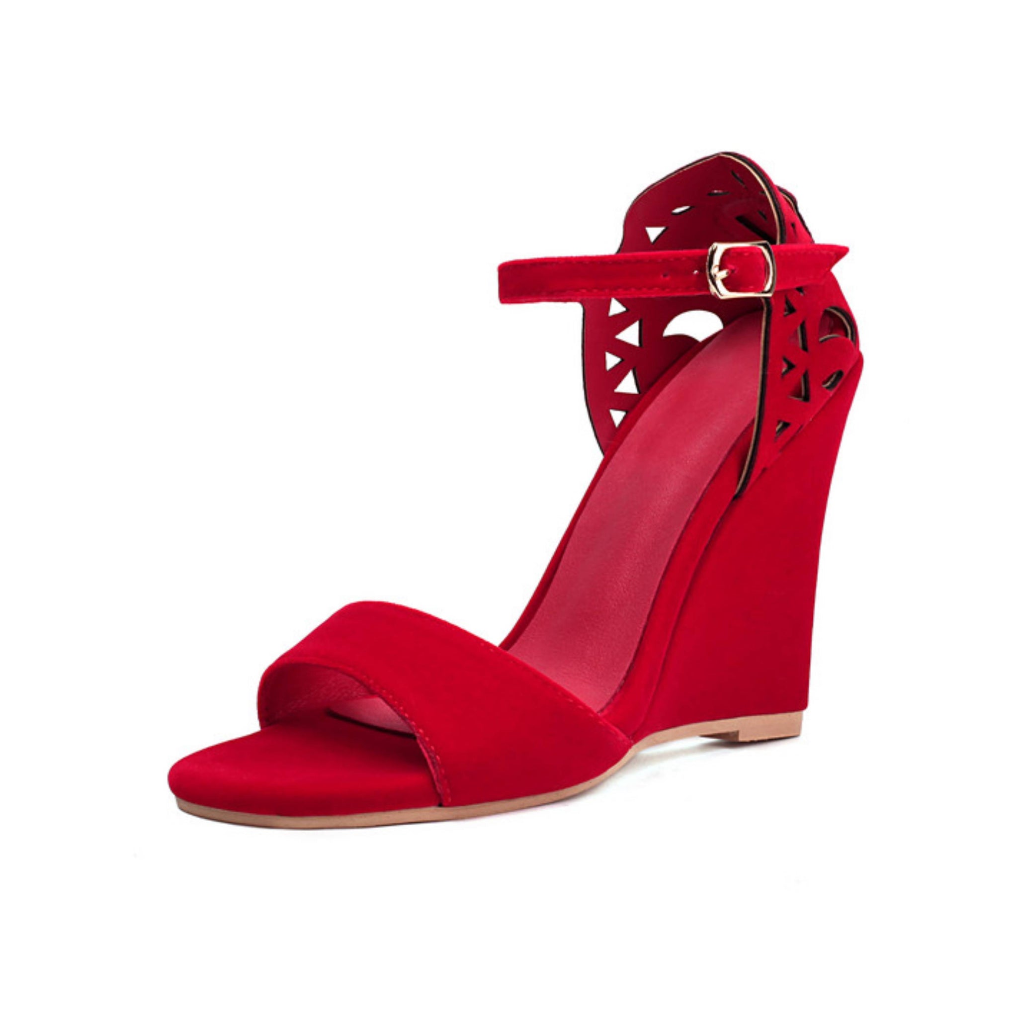 Red One Band Ankle Strap Women Wedge Sandals