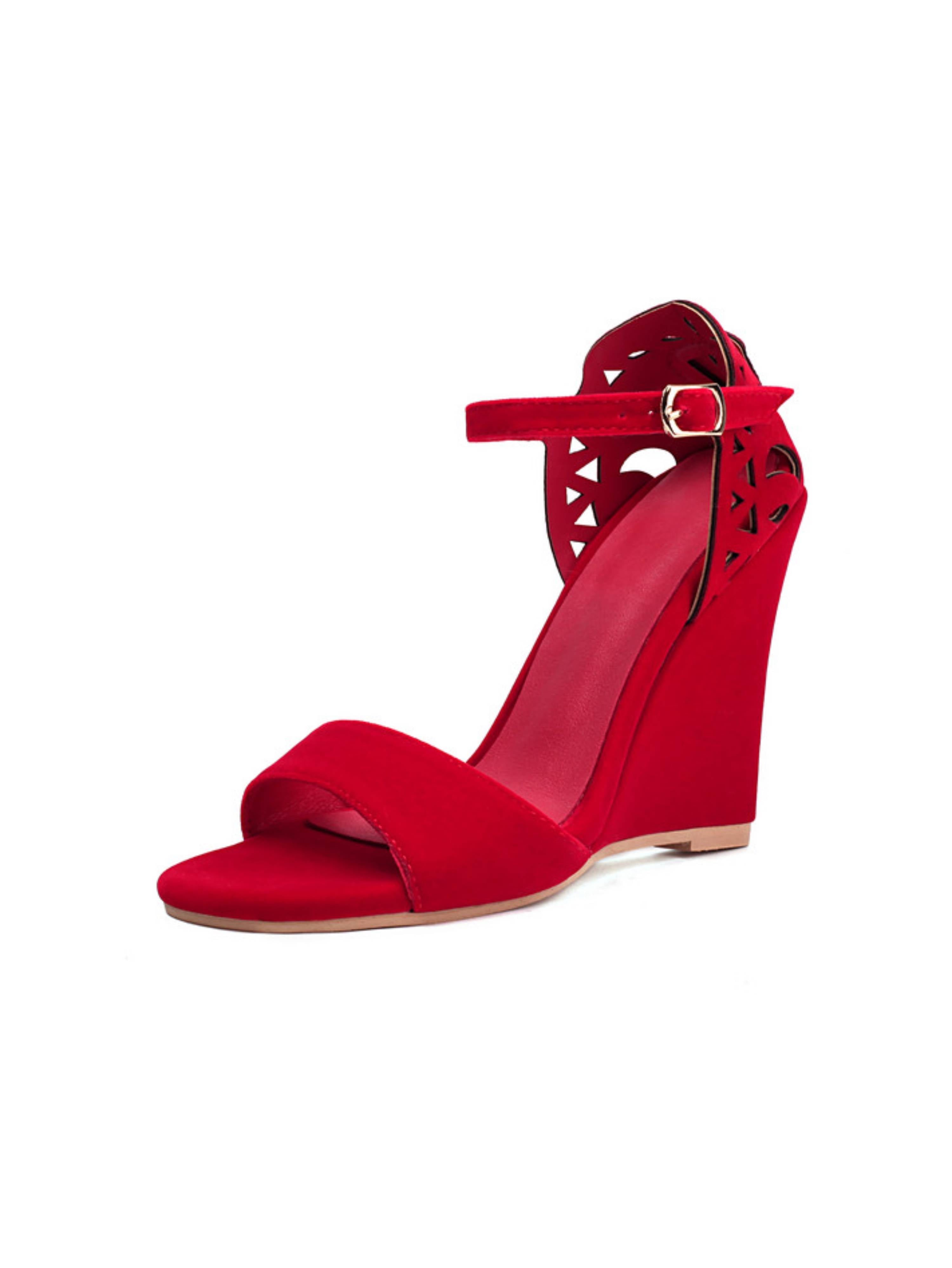 Red One Band Ankle Strap Women Wedge Sandals
