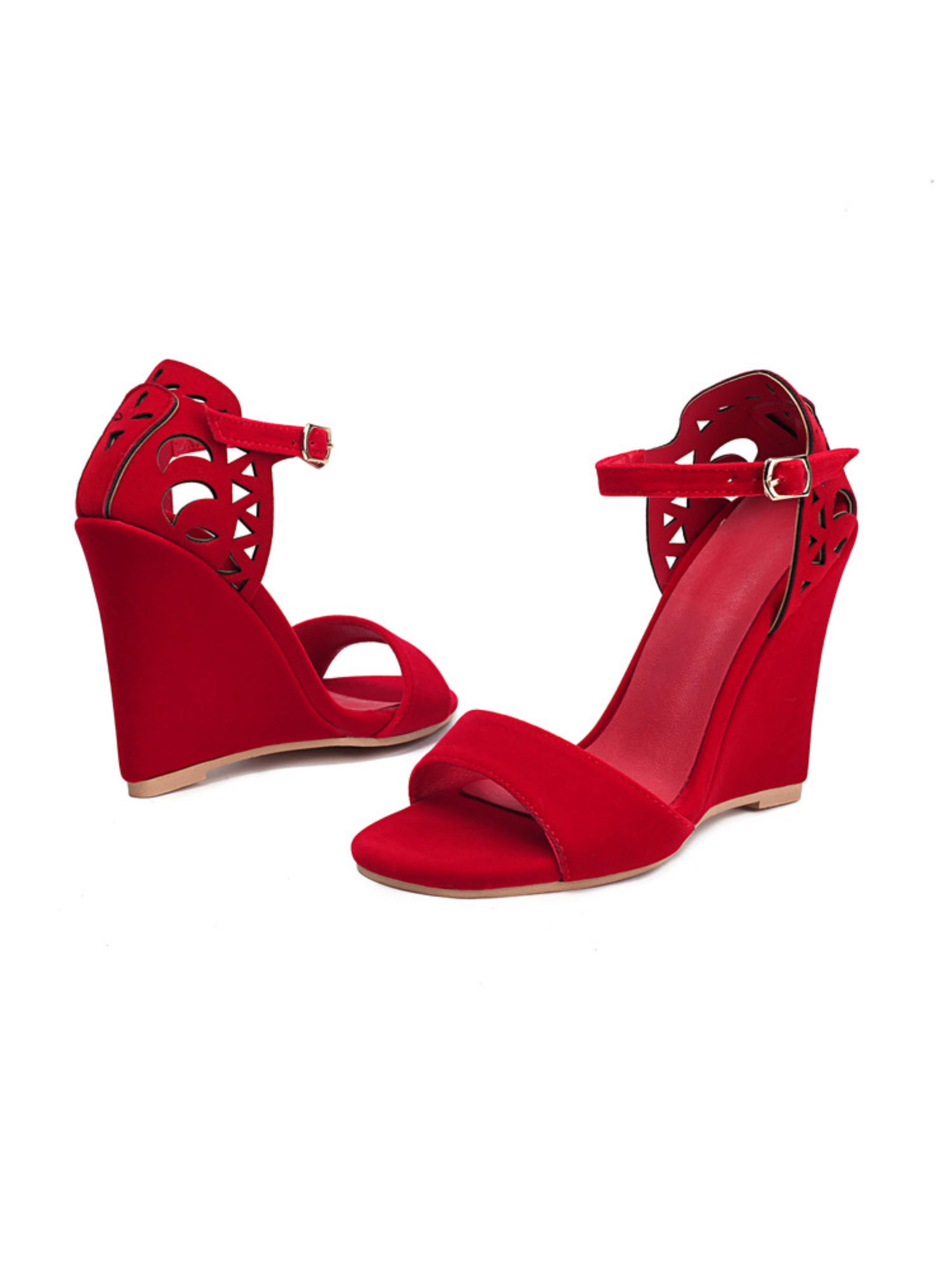 Red One Band Ankle Strap Women Wedge Sandals