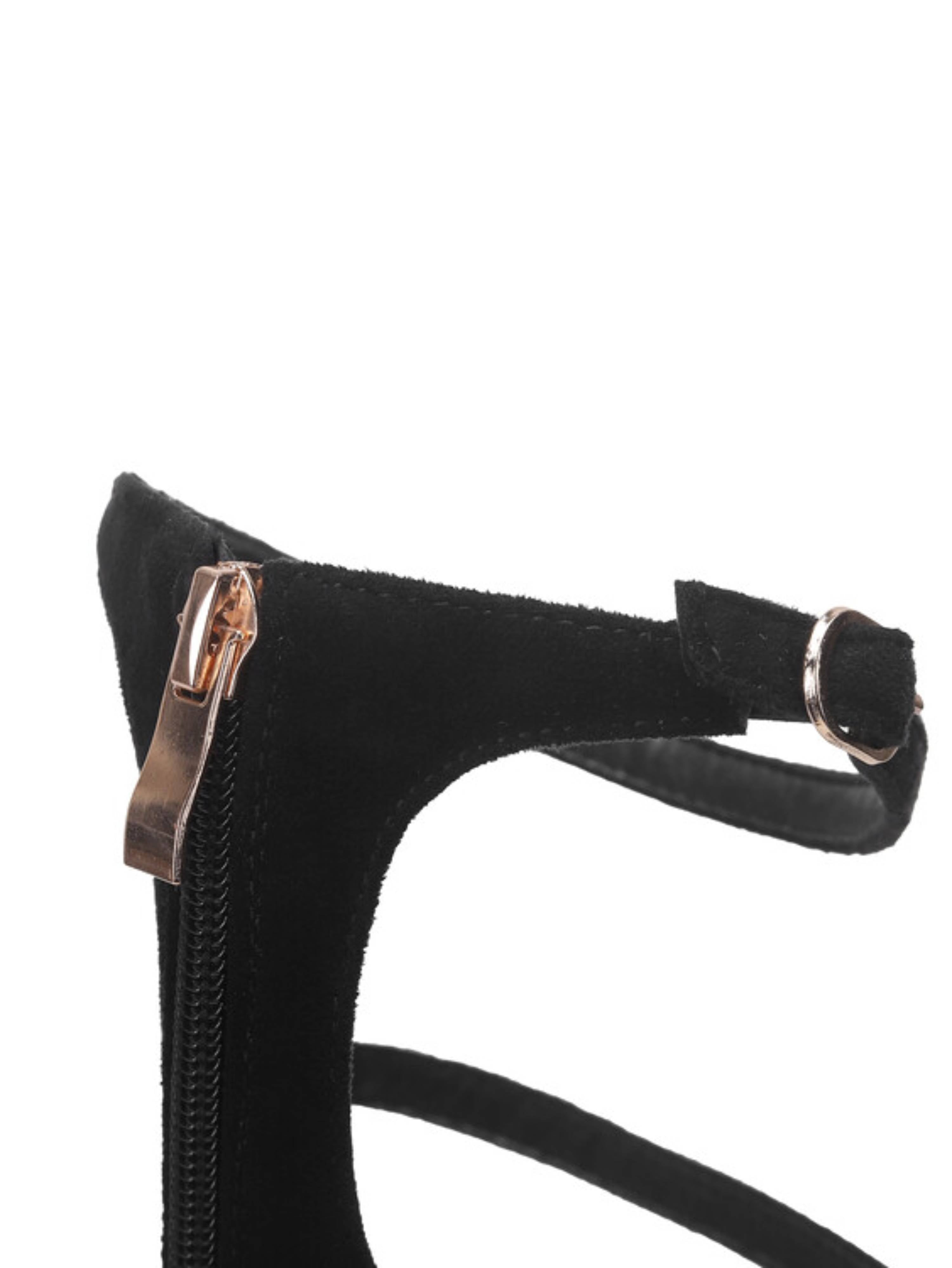 Black Knee-High Buckled Chunky Heel Sandals for Women