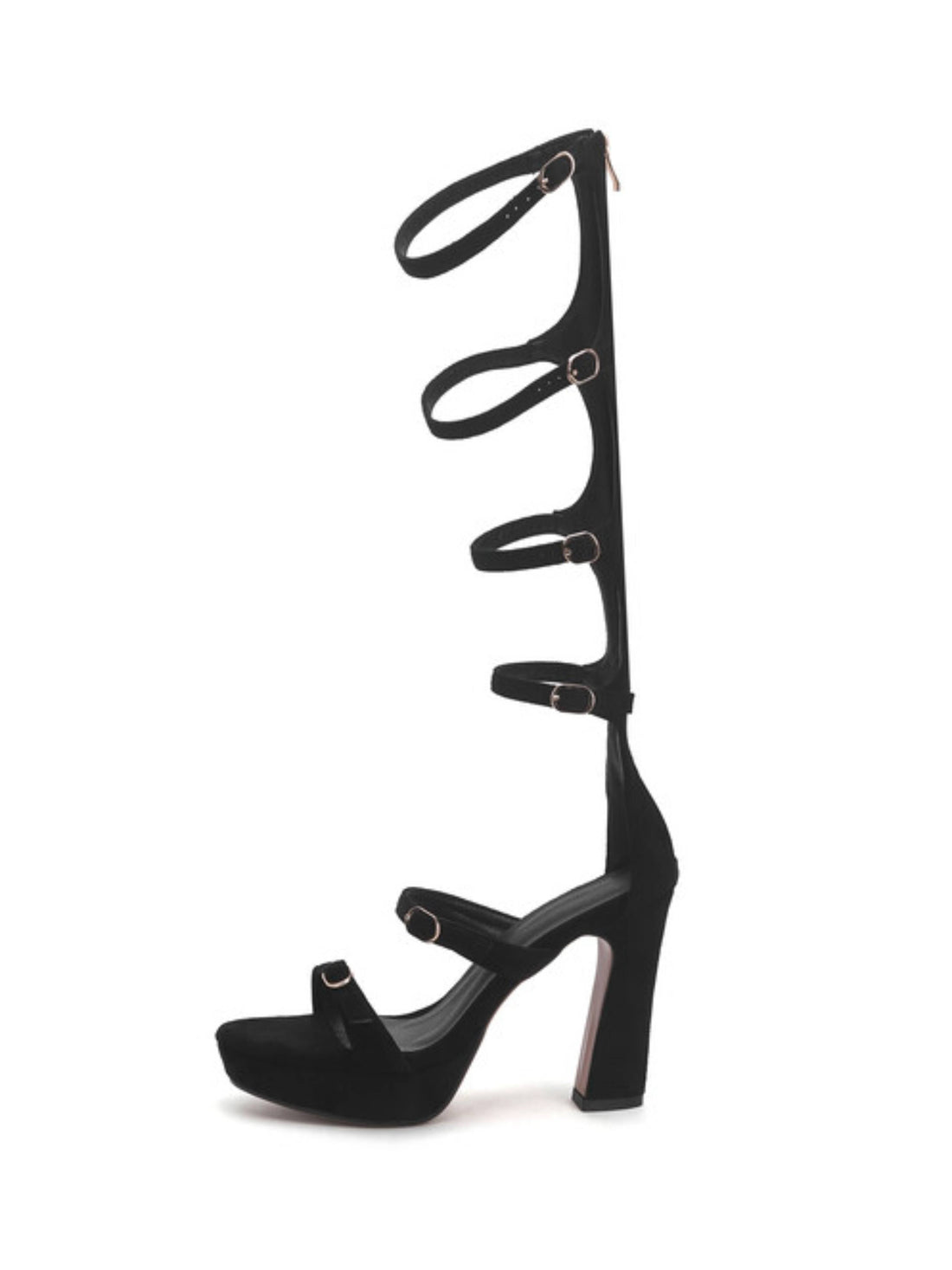 Black high-heeled sandal with multiple straps
