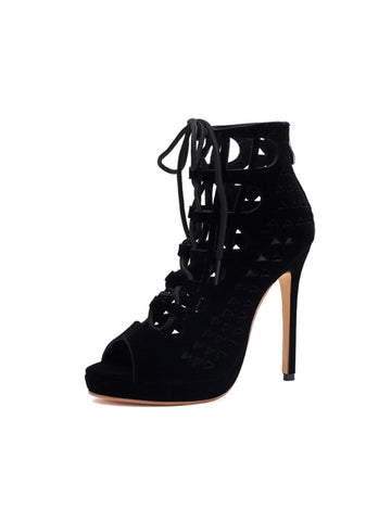 Glamorous Velvet Lace-Up Women's Sandals with Back Zipper