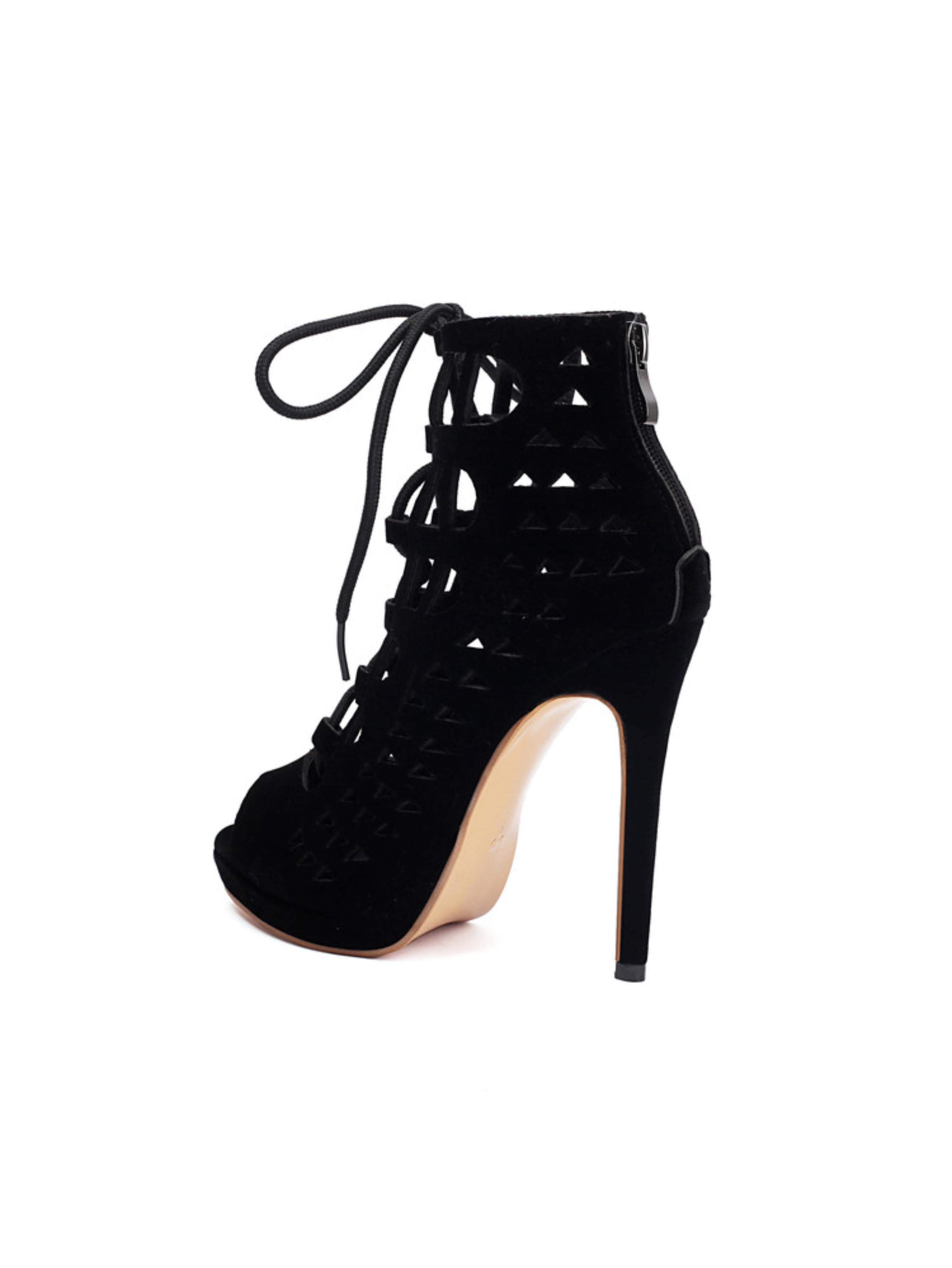 Glamorous Velvet Lace-Up Women's Sandals with Back Zipper