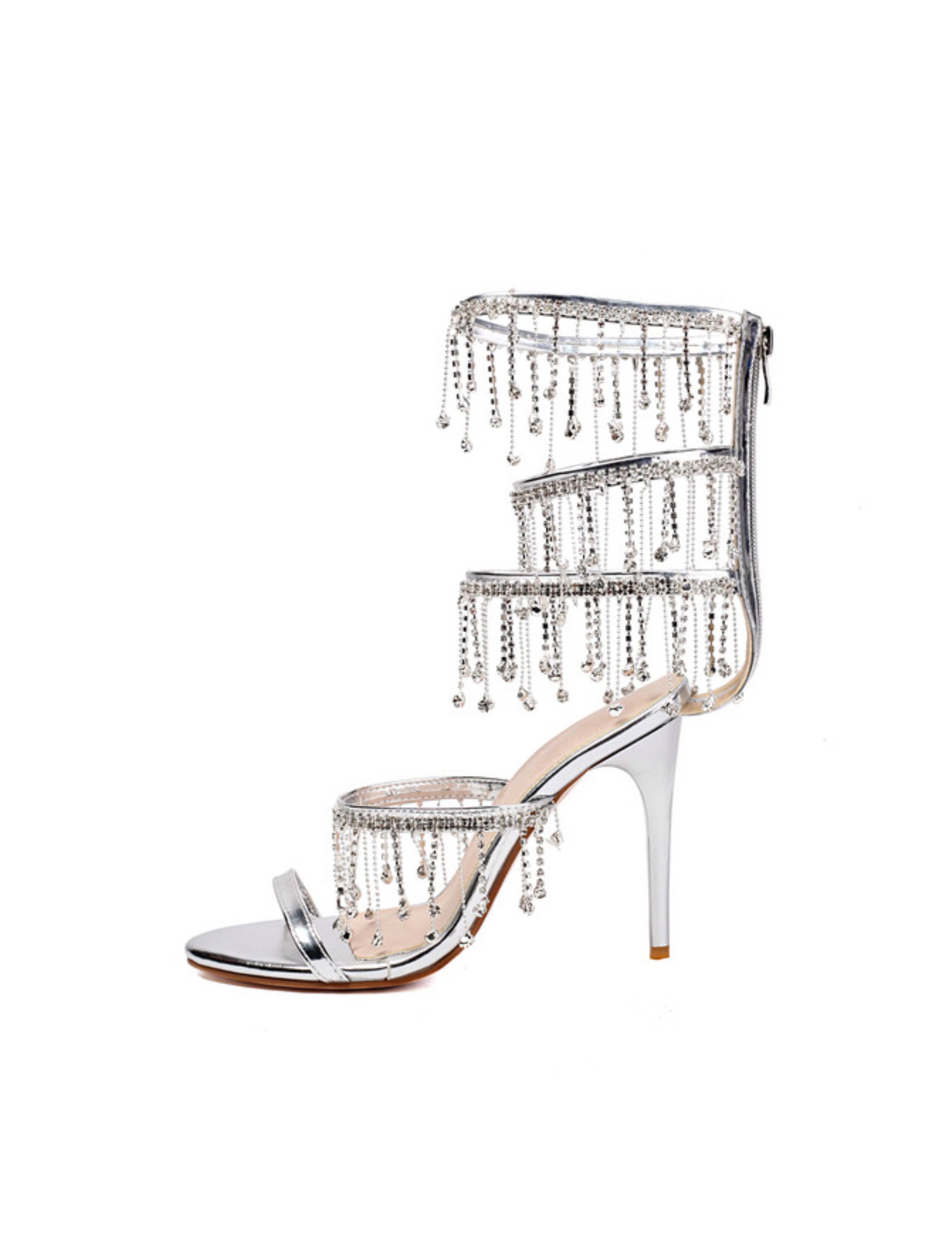 Glamorous Chain Gladiator Silver Sandals for Women