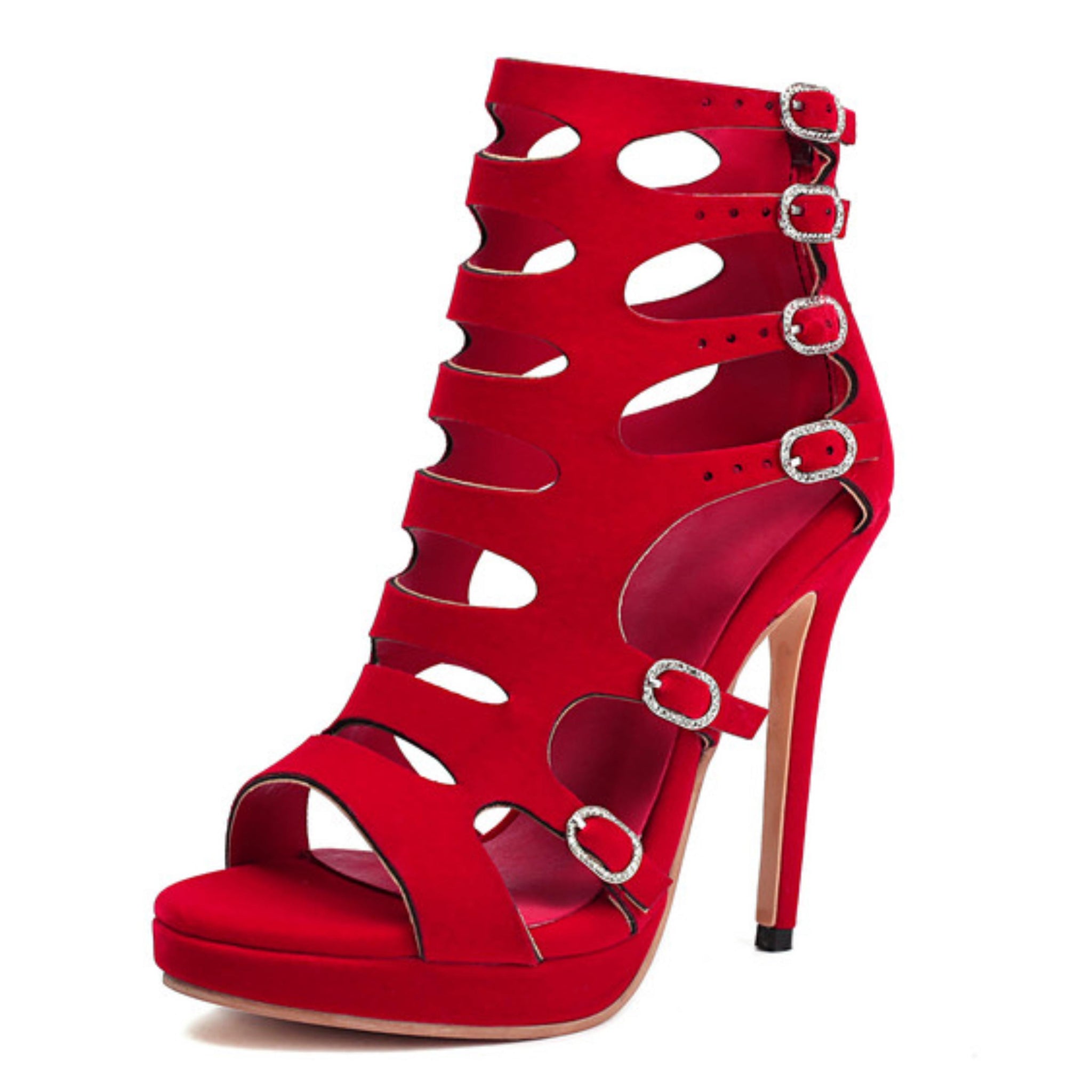 Red Gladiator Women Sandals with Multi-Buckle Straps