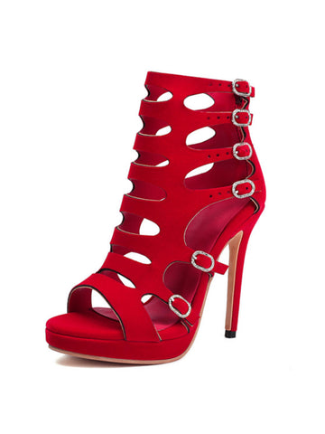 Red Gladiator Women Sandals with Multi-Buckle Straps
