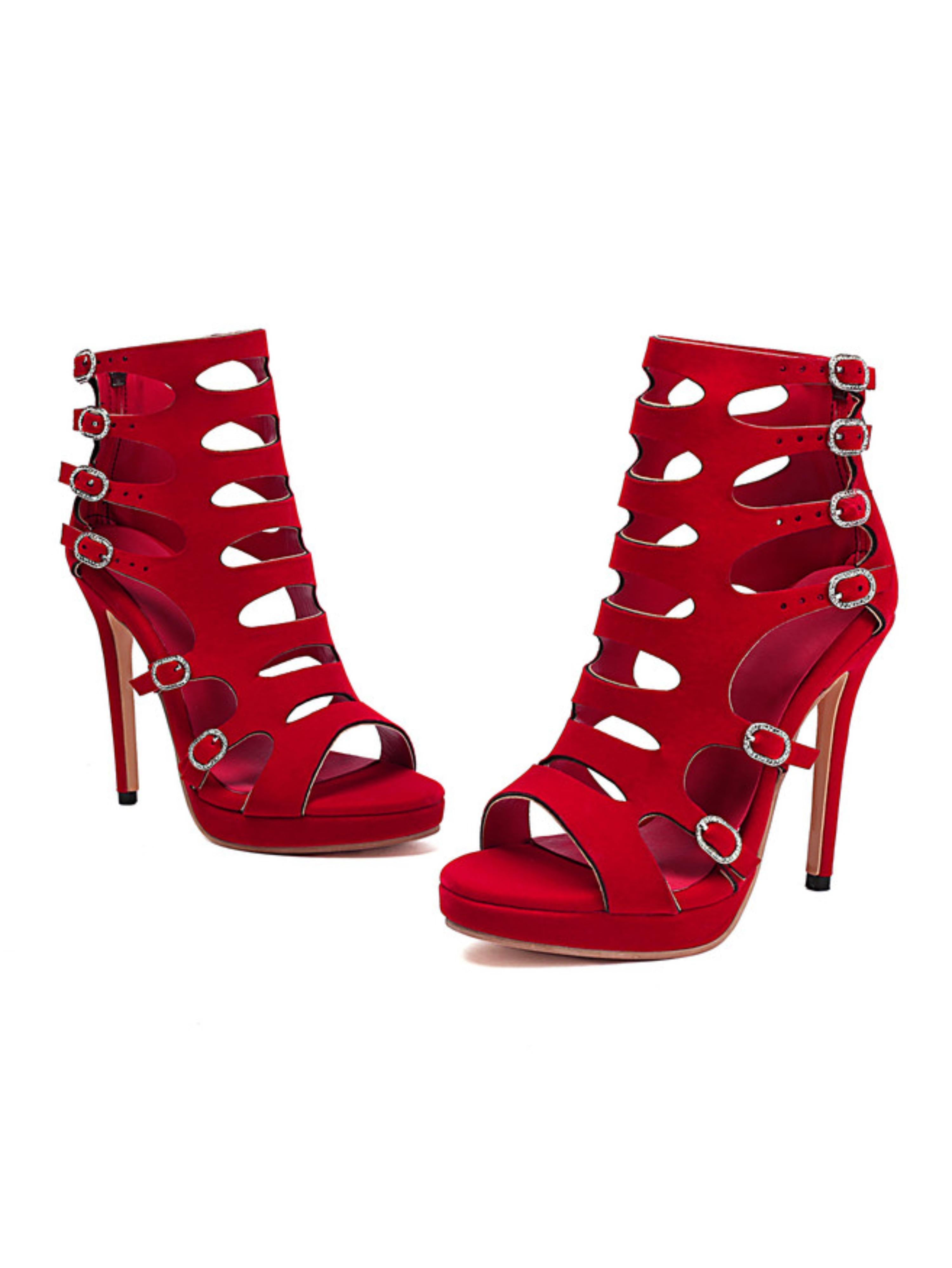 Red Gladiator Women Sandals with Multi-Buckle Straps