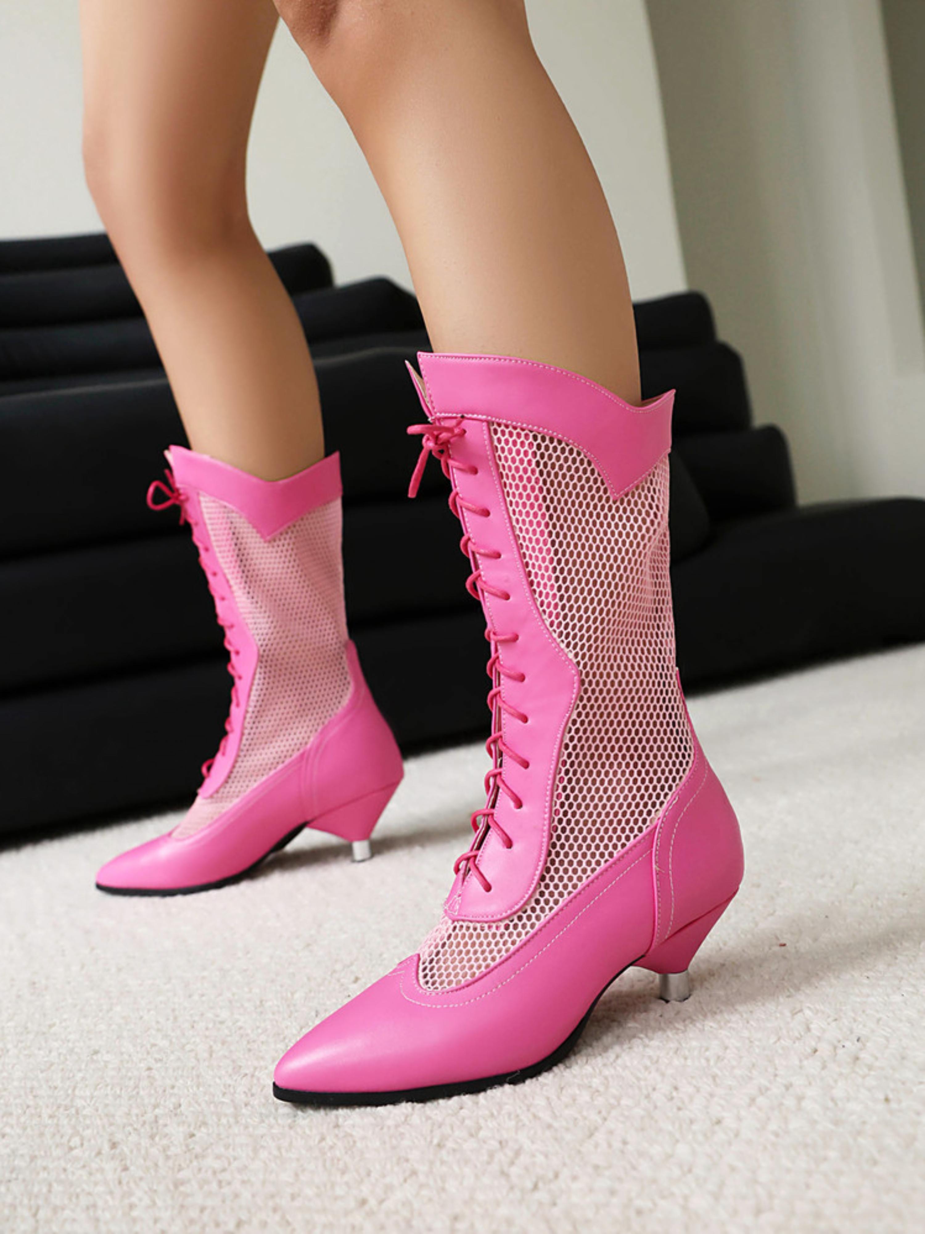 Lace-Up Boot Pink Sandals for Women