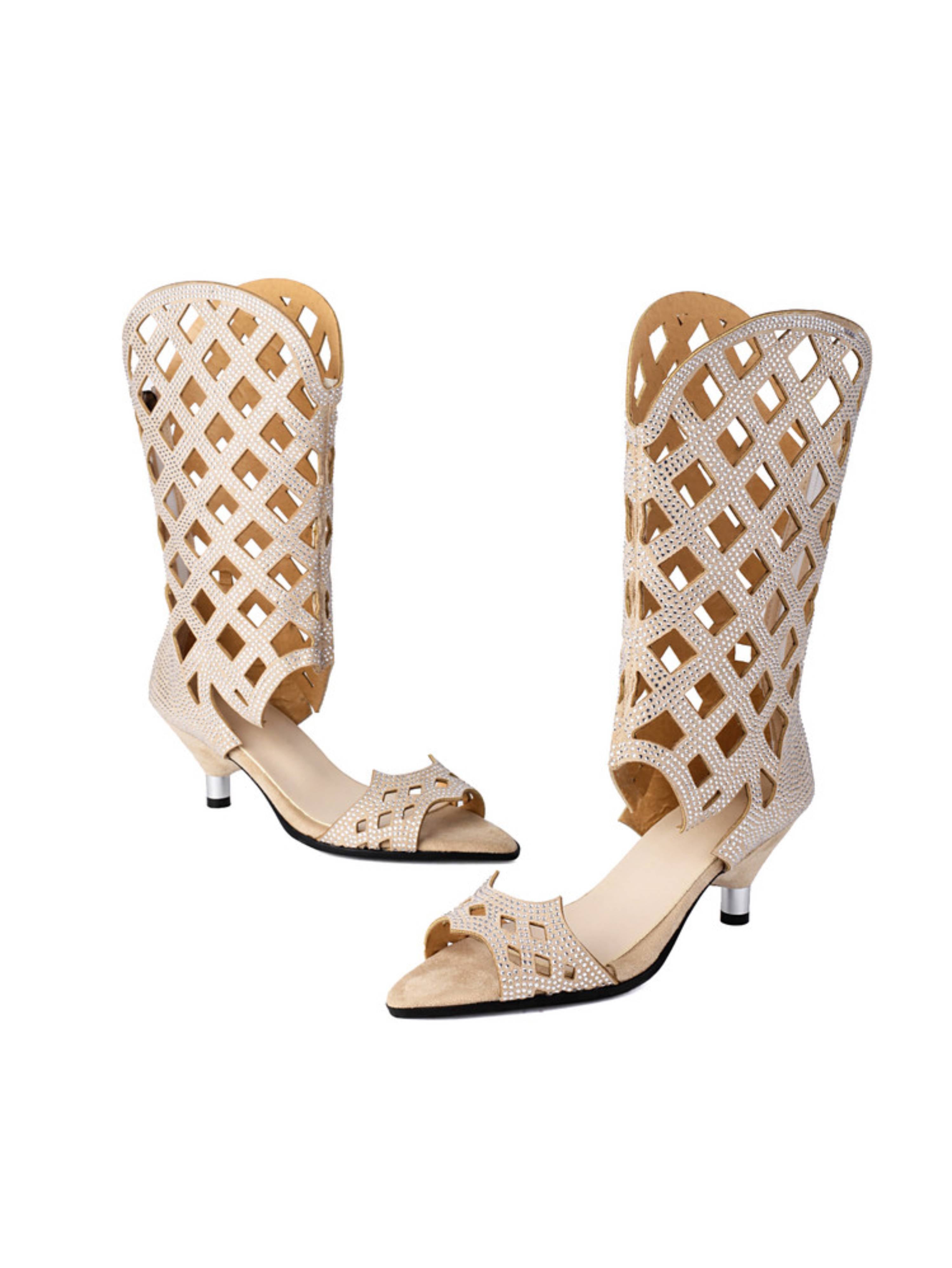 Statement Gladiator Rhinestones with Mid Heel Woman Sandals