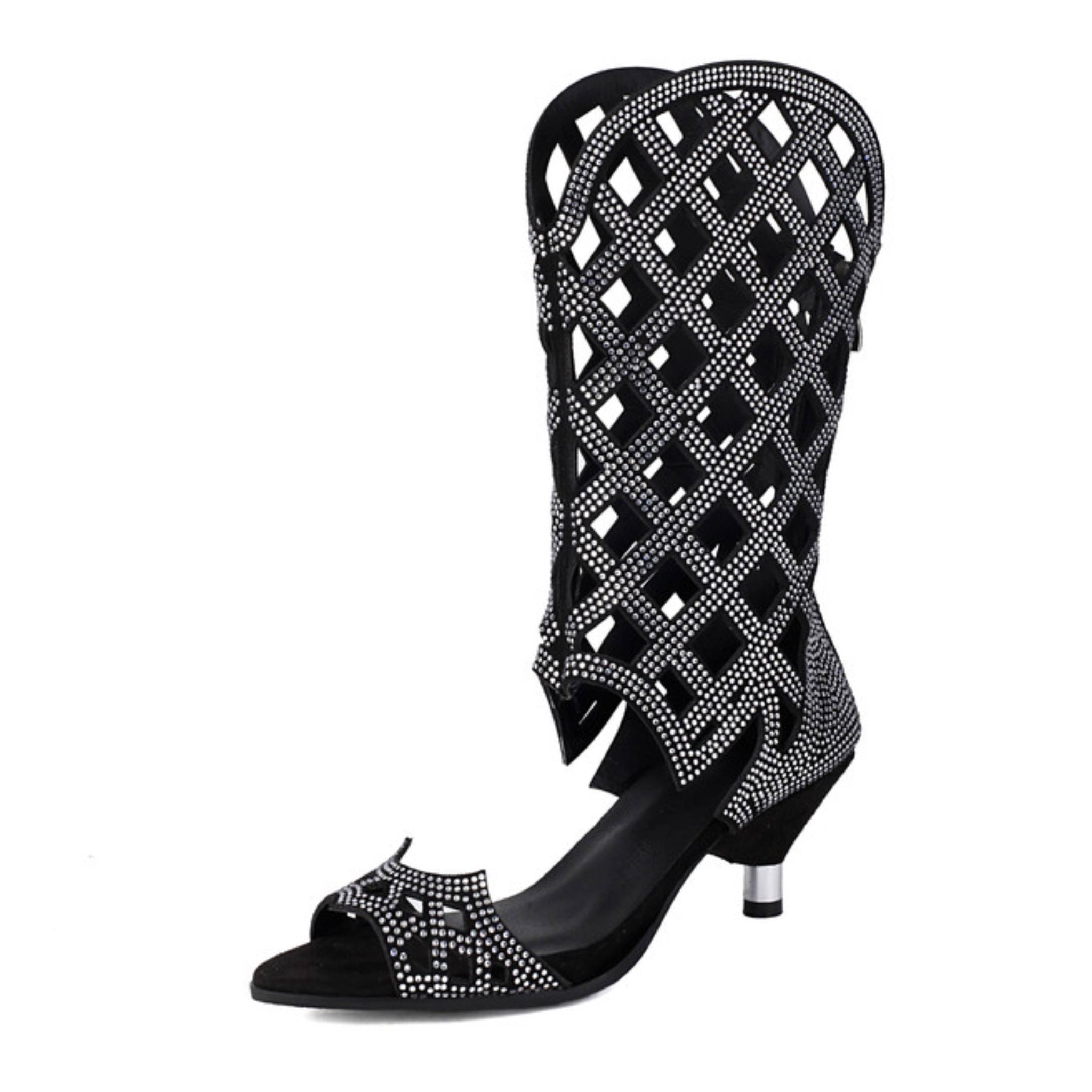 Rhinestone Kitten Heel Gladiator Sandals for Women