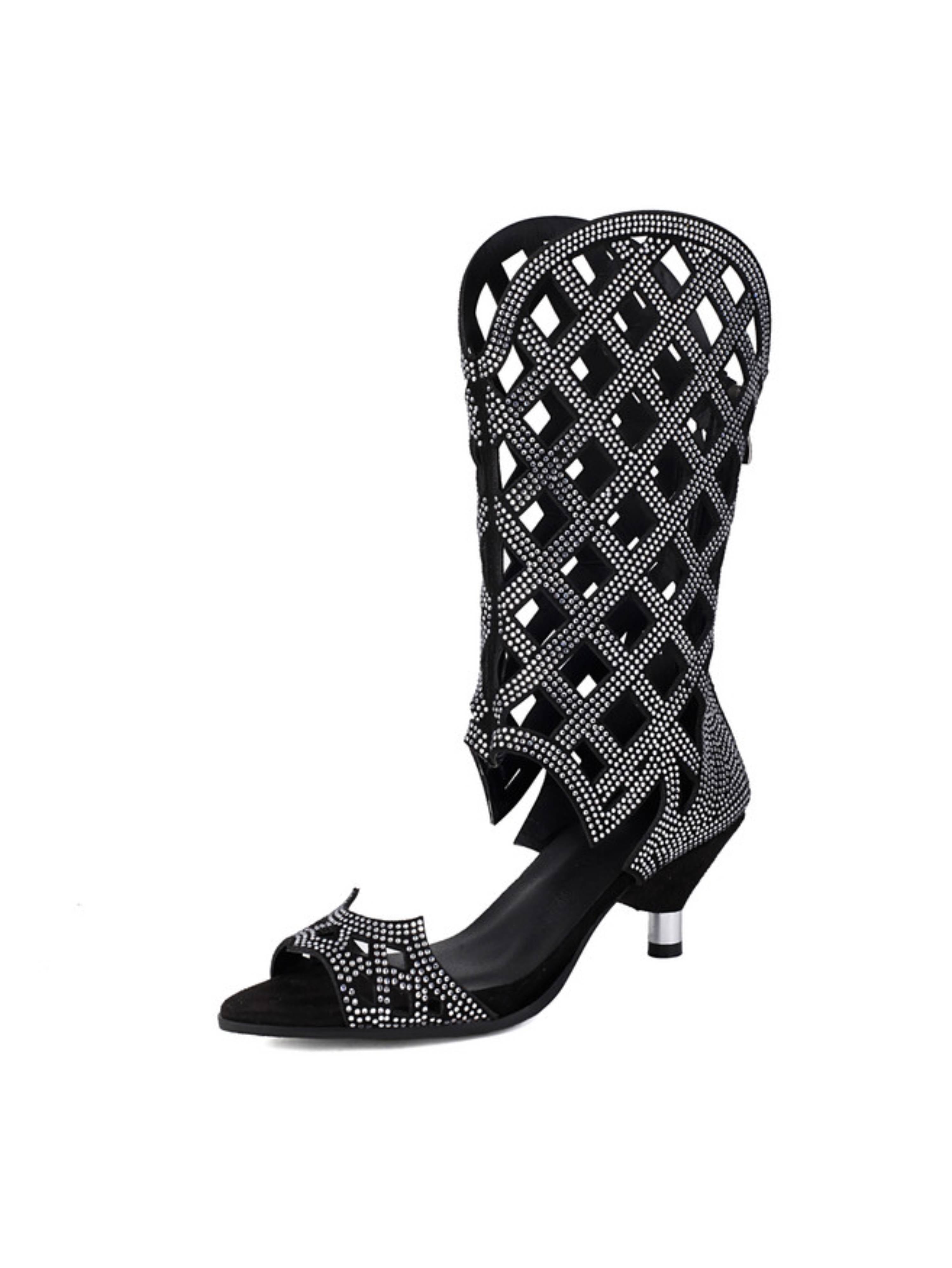Rhinestone Kitten Heel Gladiator Sandals for Women