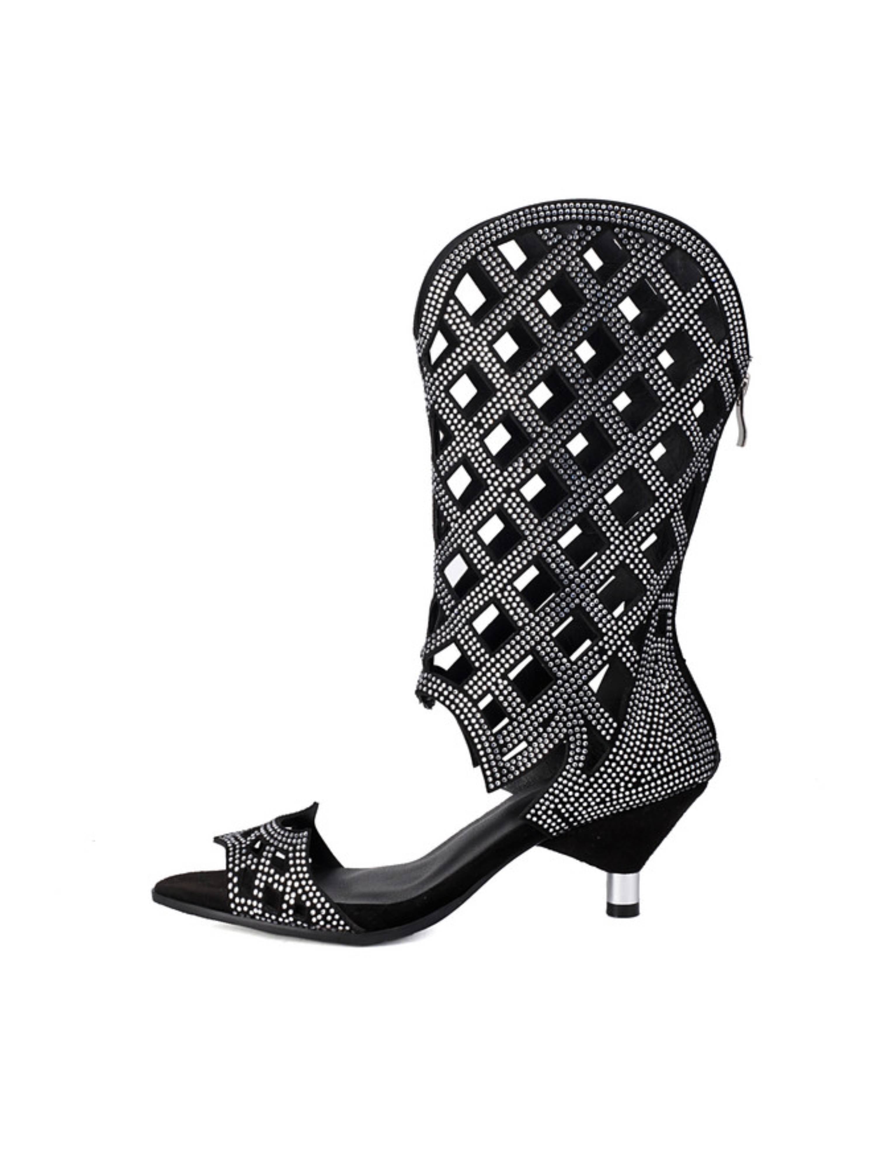 Rhinestone Kitten Heel Gladiator Sandals for Women