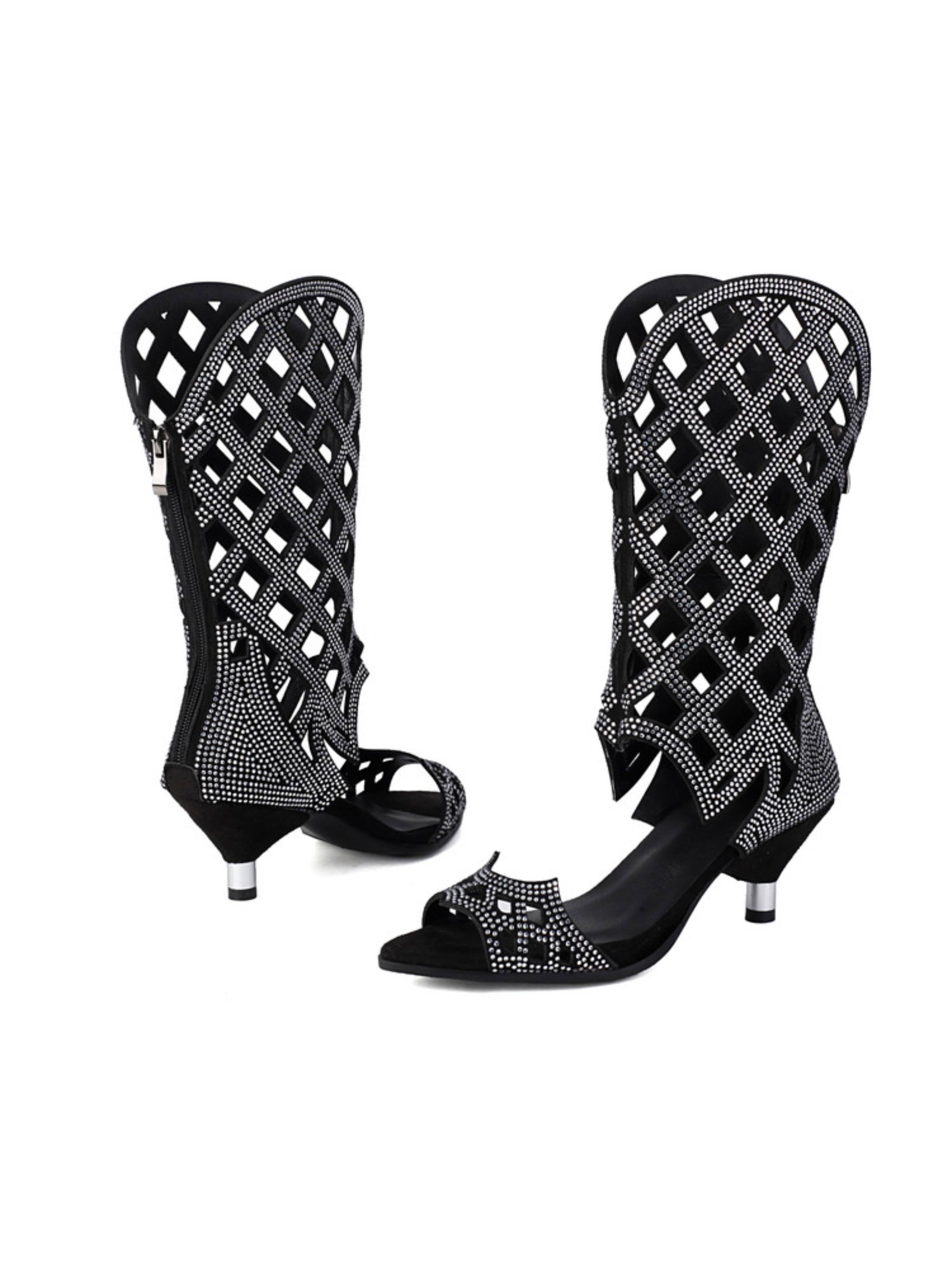 Rhinestone Kitten Heel Gladiator Sandals for Women
