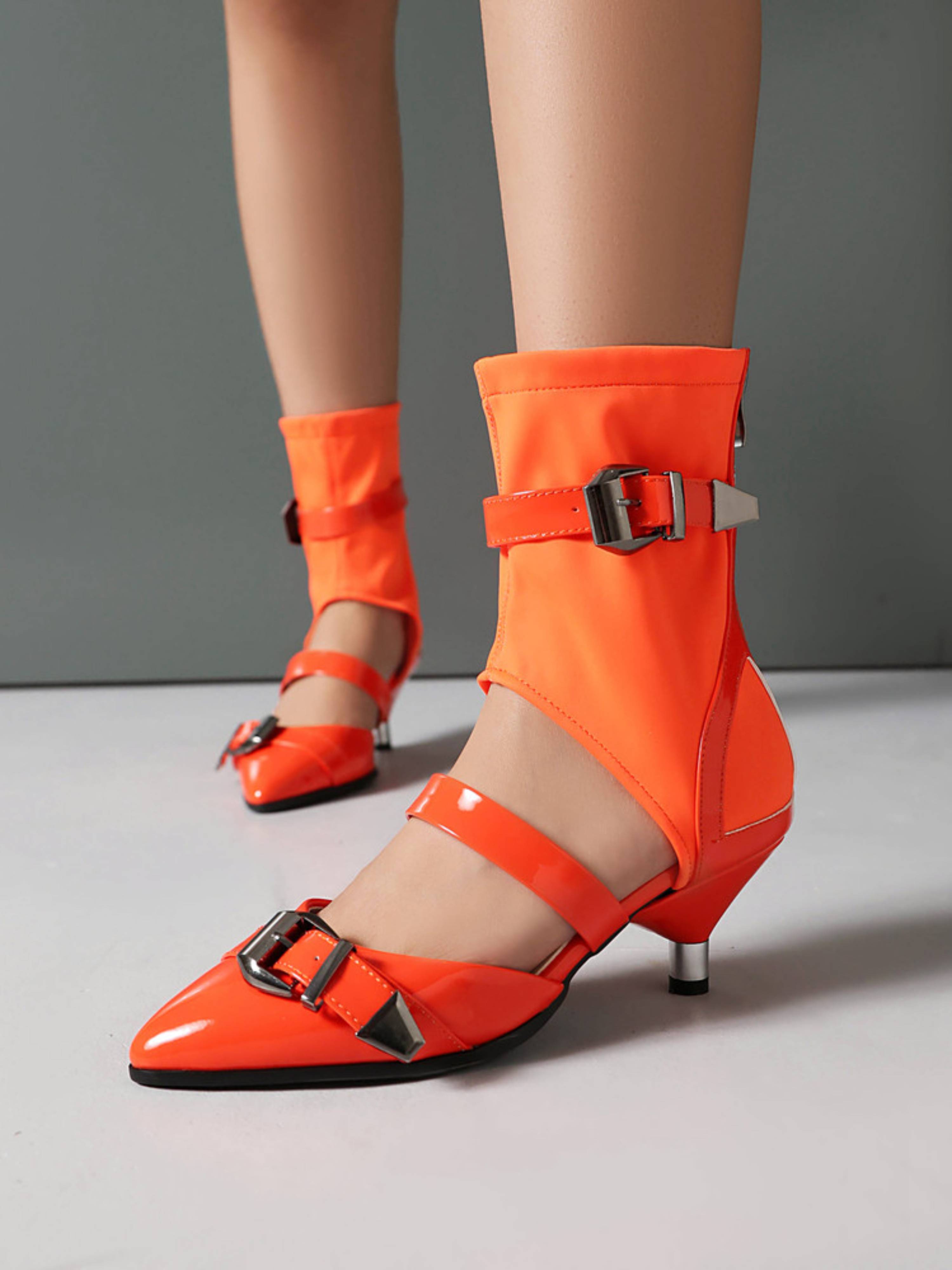 Vibrant Hollow-Out Orange Boot Sandals Closed Toe