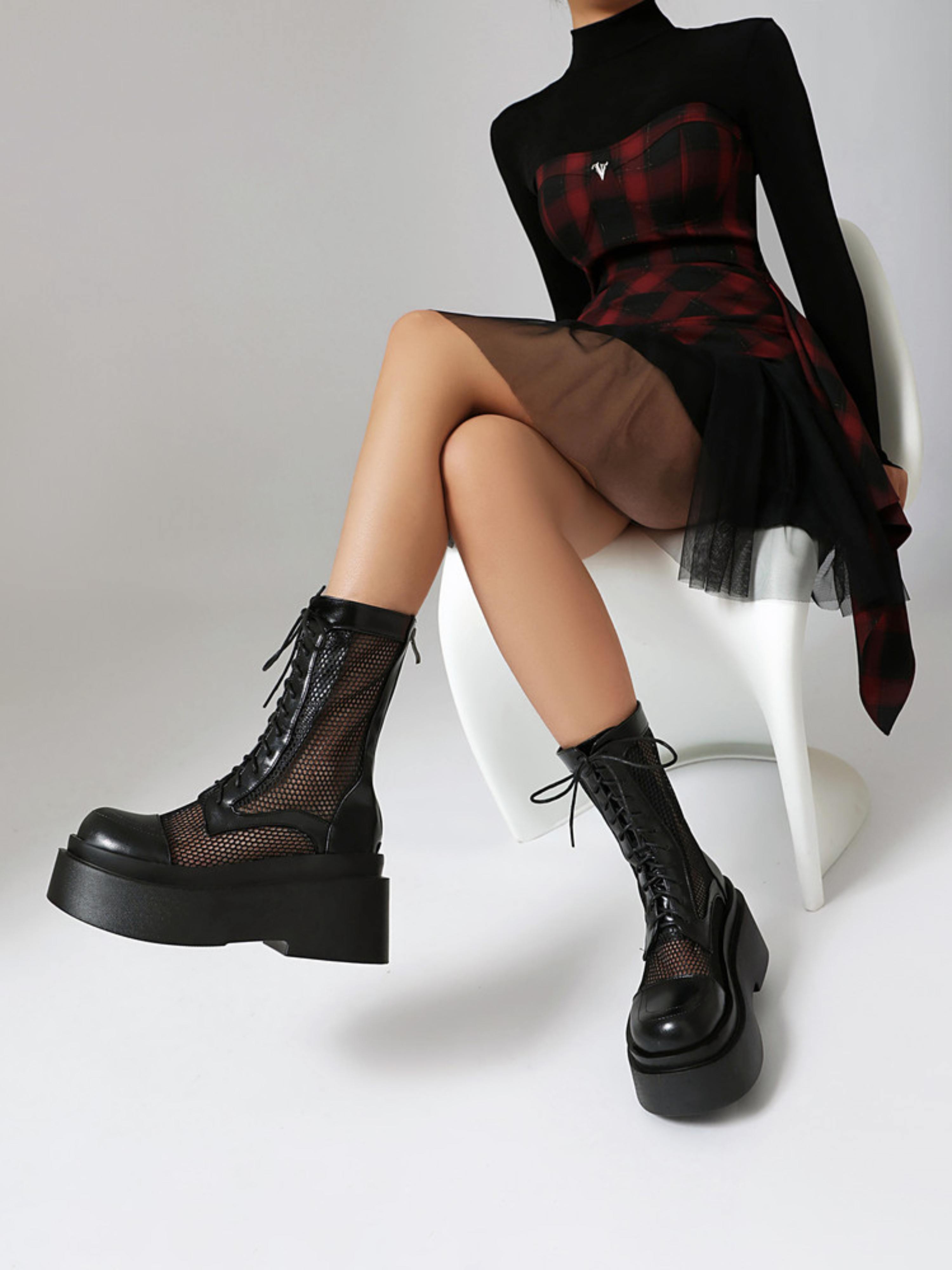 Stylish Lace-Up Front Black Sandals for Women Platform