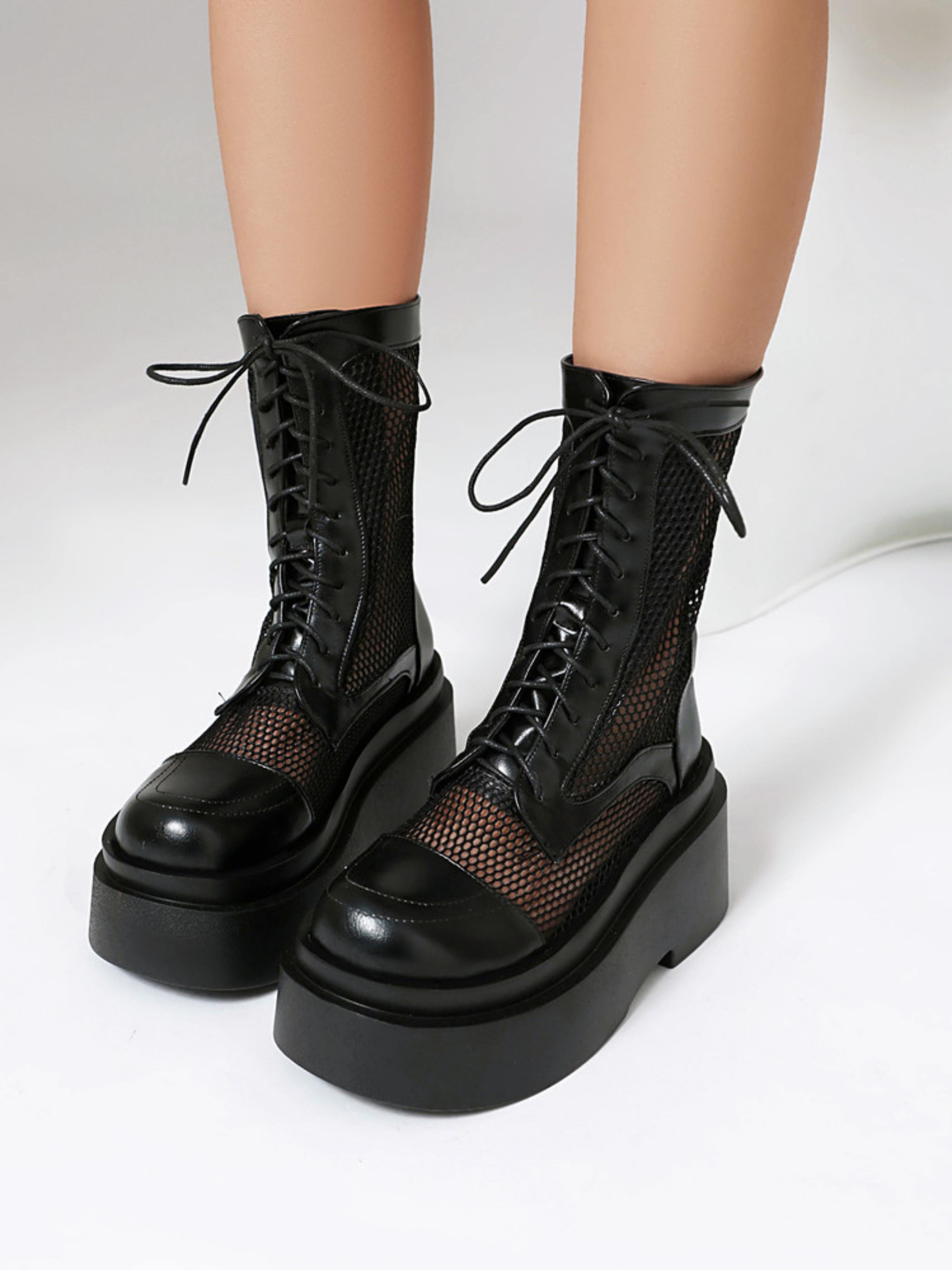 Stylish Lace-Up Front Black Sandals for Women Platform
