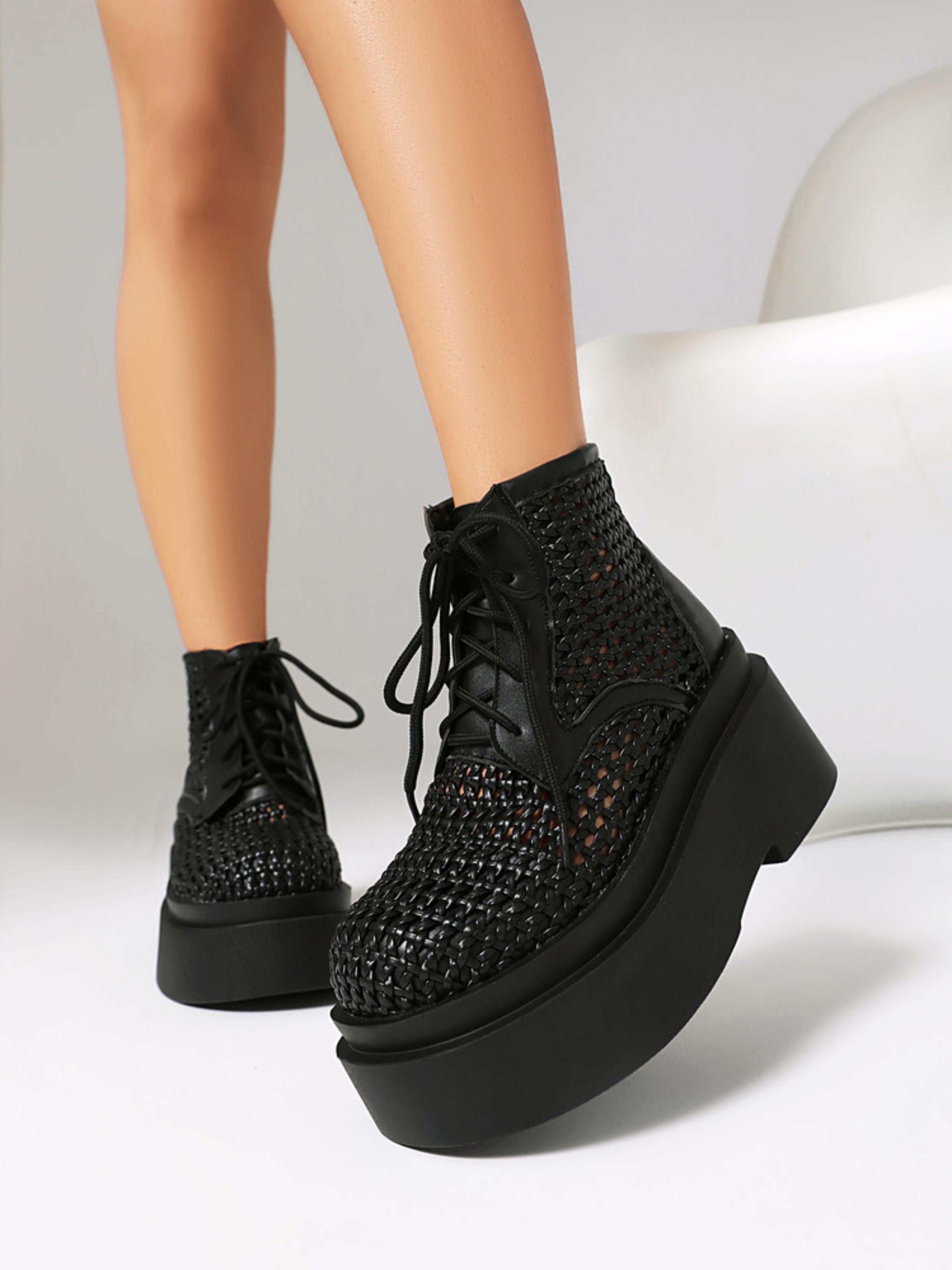 Classic Woven Hollow-Out Black Closed Toe Sandals for Women