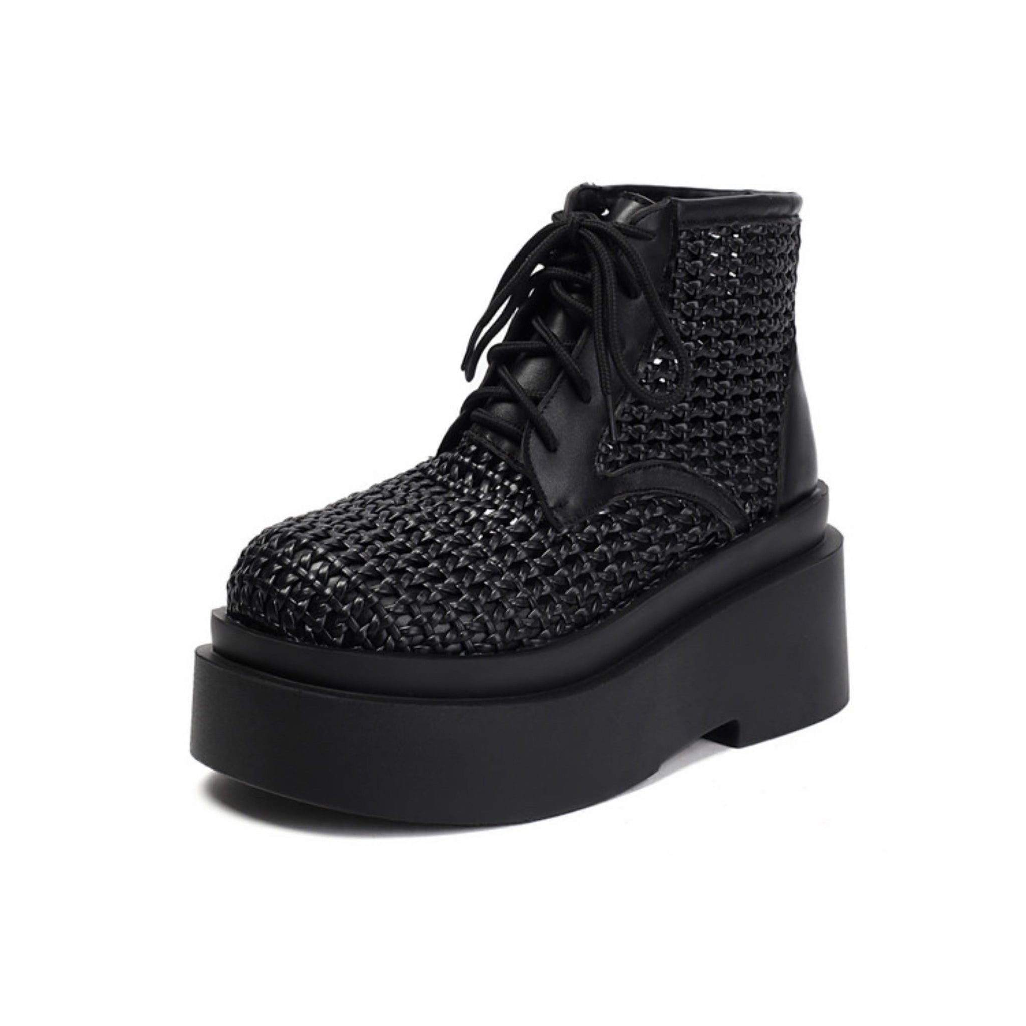 Classic Woven Hollow-Out Black Closed Toe Sandals for Women