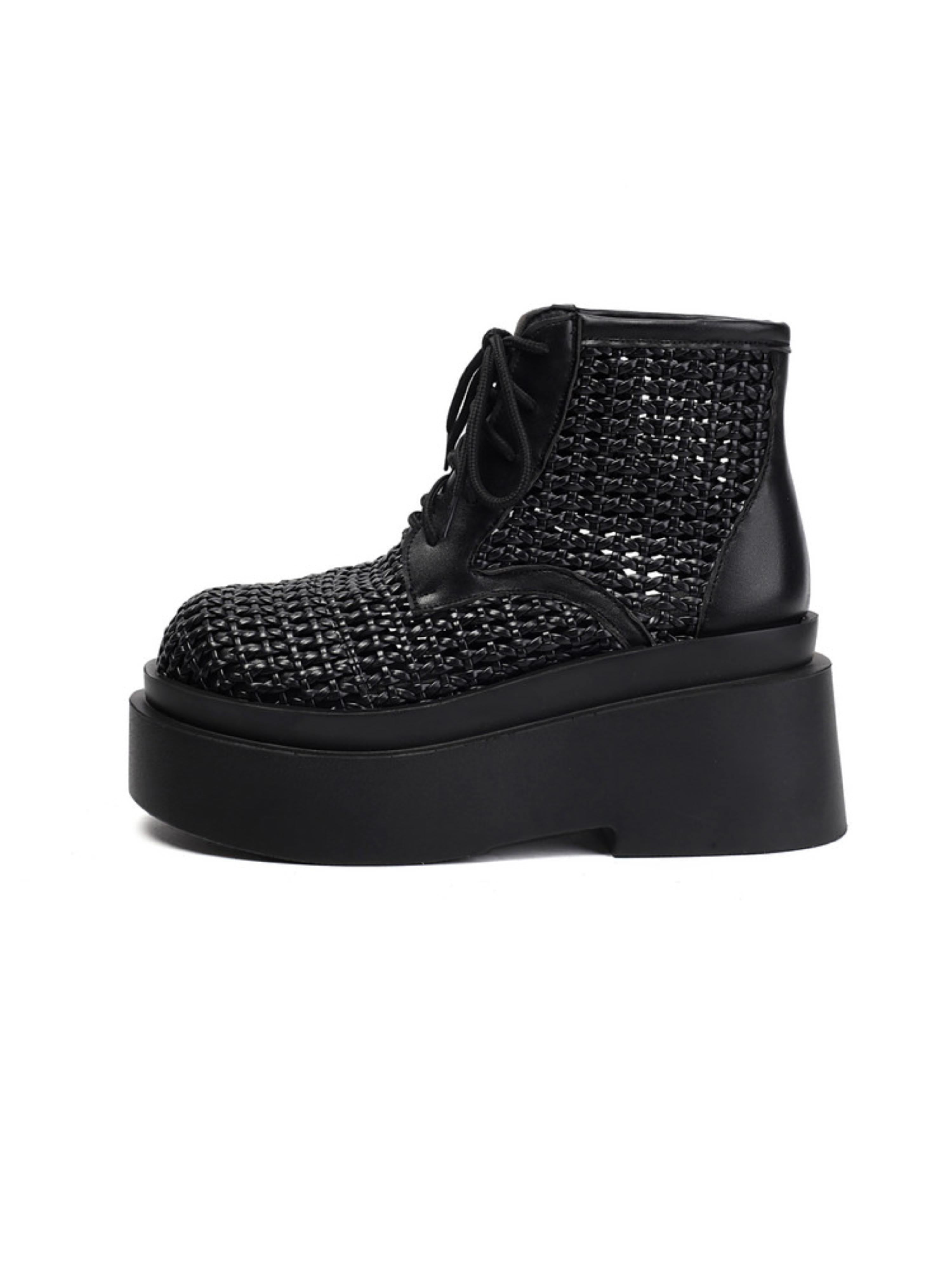 Classic Woven Hollow-Out Black Closed Toe Sandals for Women