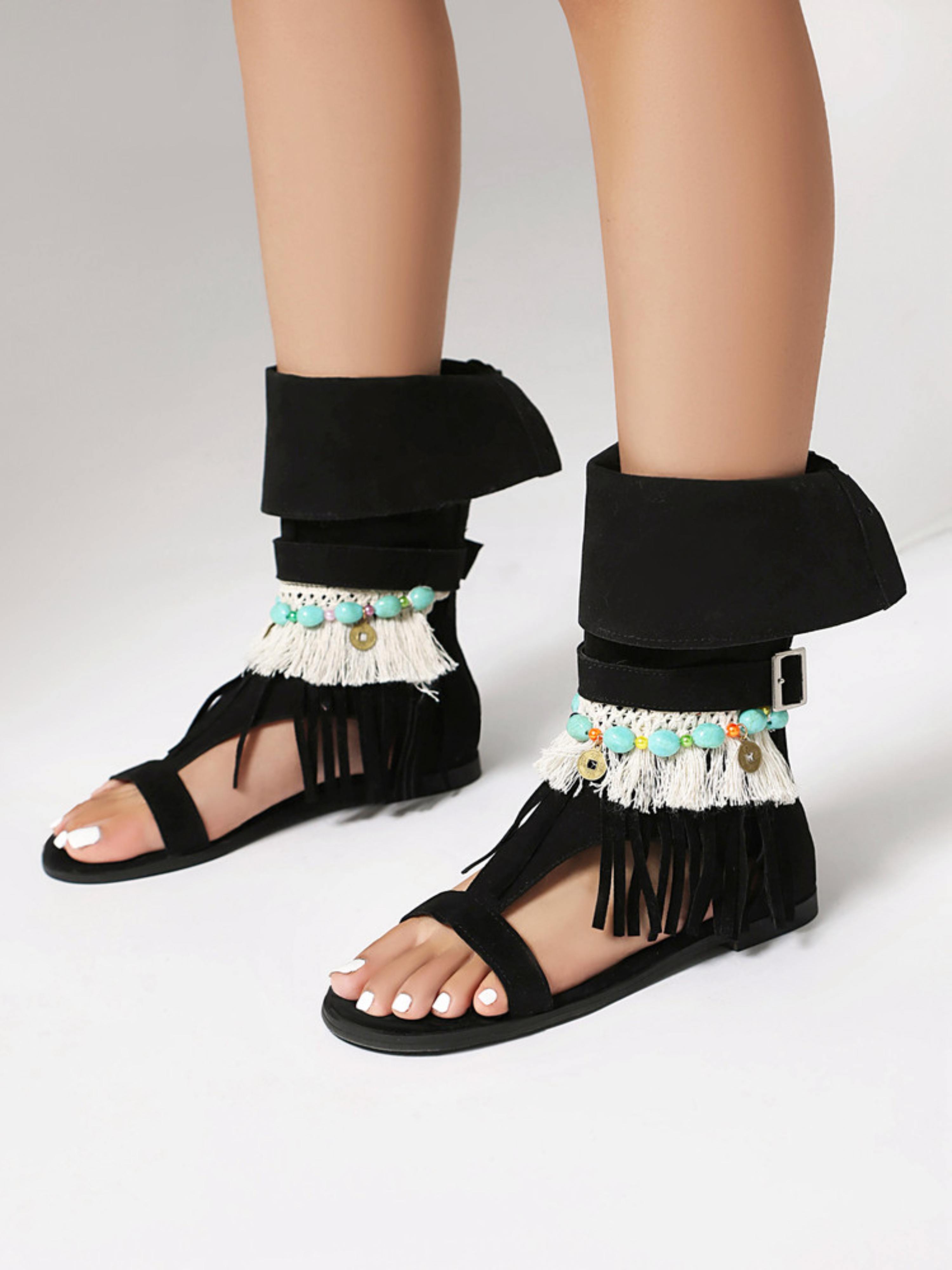 Tribal-Inspired Fringe Walking Sandals for Women