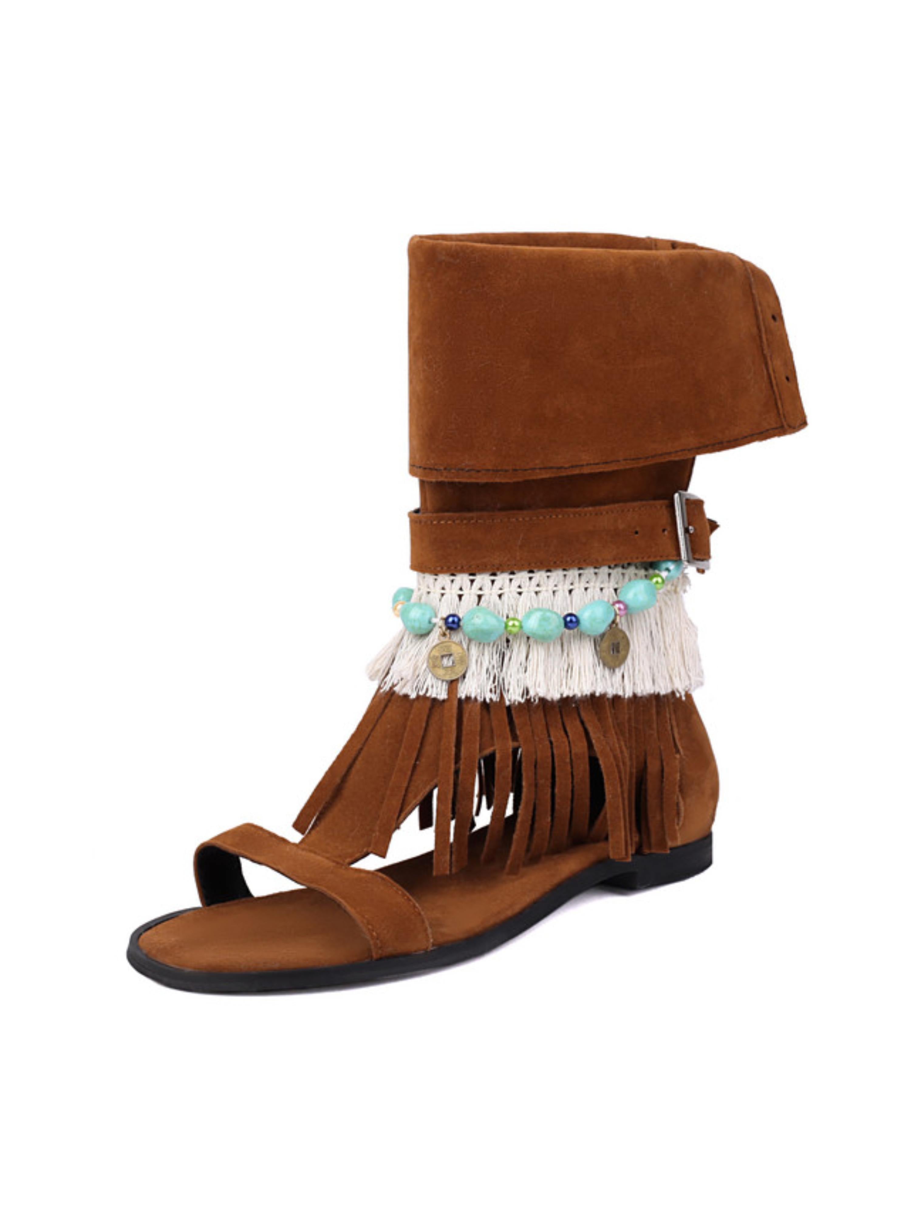 Elegant Boho Fringe Flat Sandals for Women