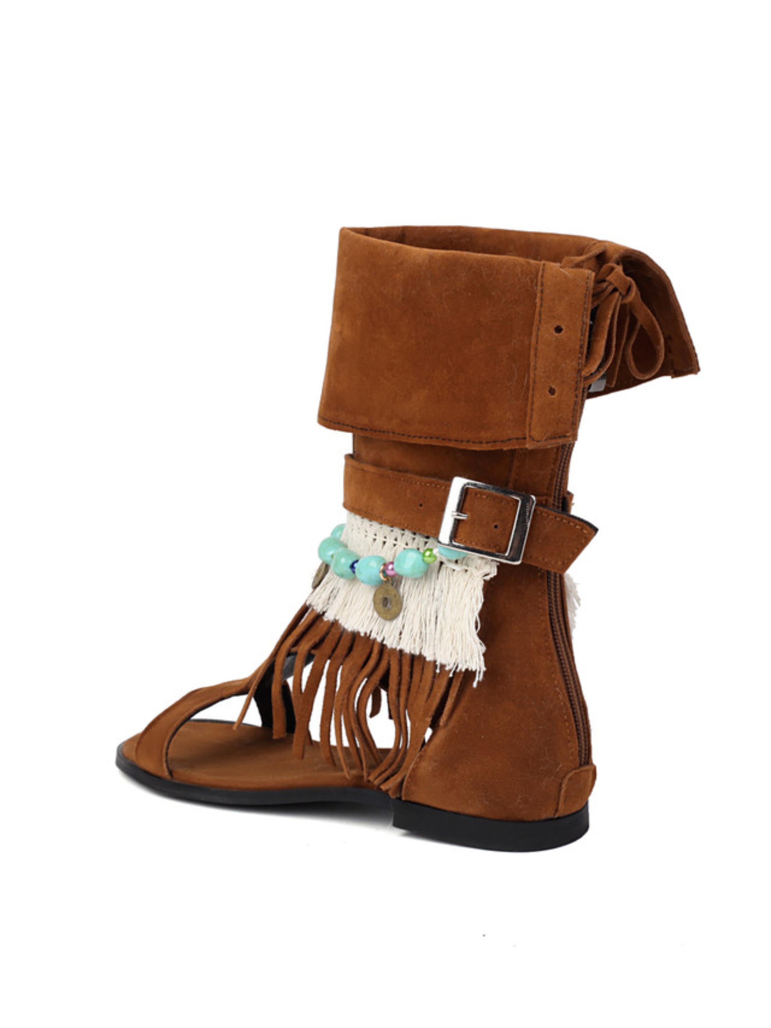 Elegant Boho Fringe Flat Sandals for Women