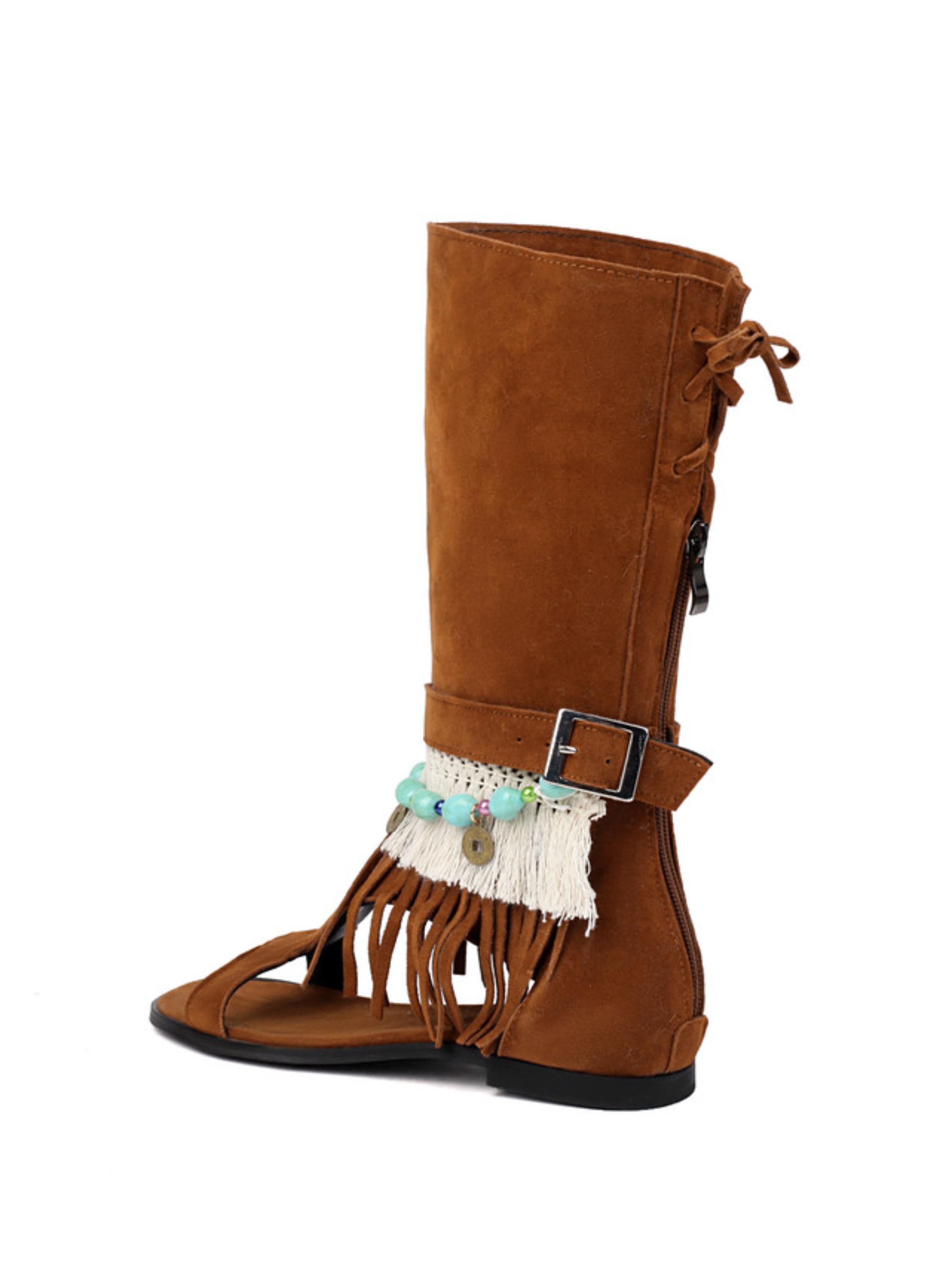 Elegant Boho Fringe Flat Sandals for Women