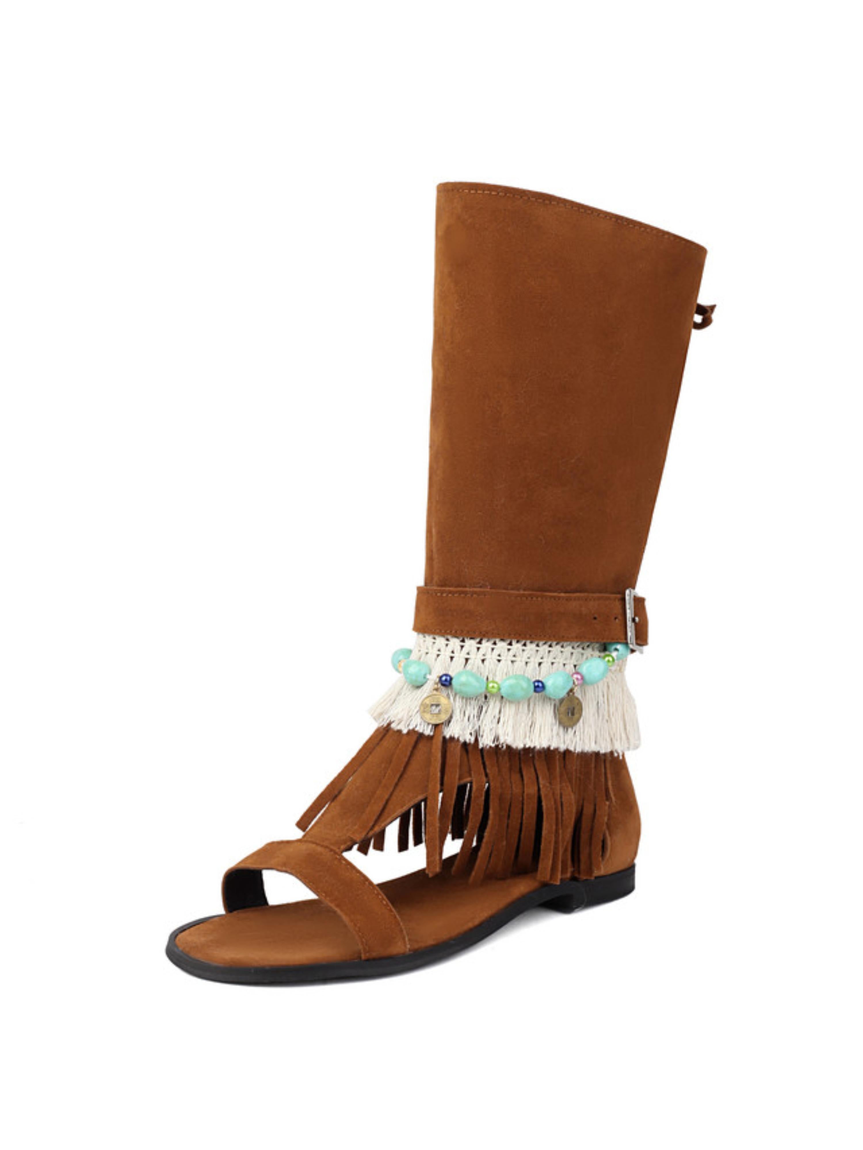 Elegant Boho Fringe Flat Sandals for Women