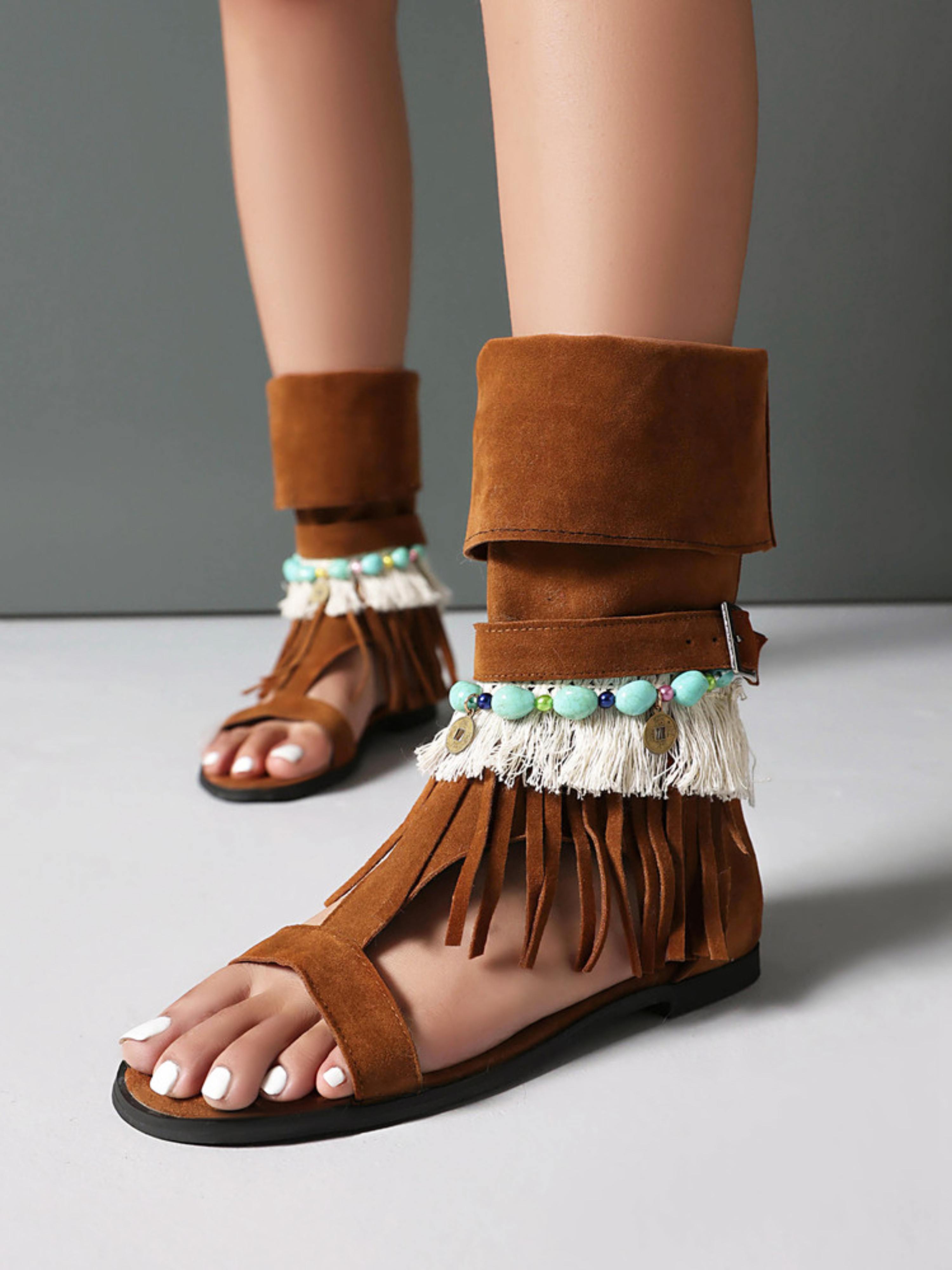 Elegant Boho Fringe Flat Sandals for Women