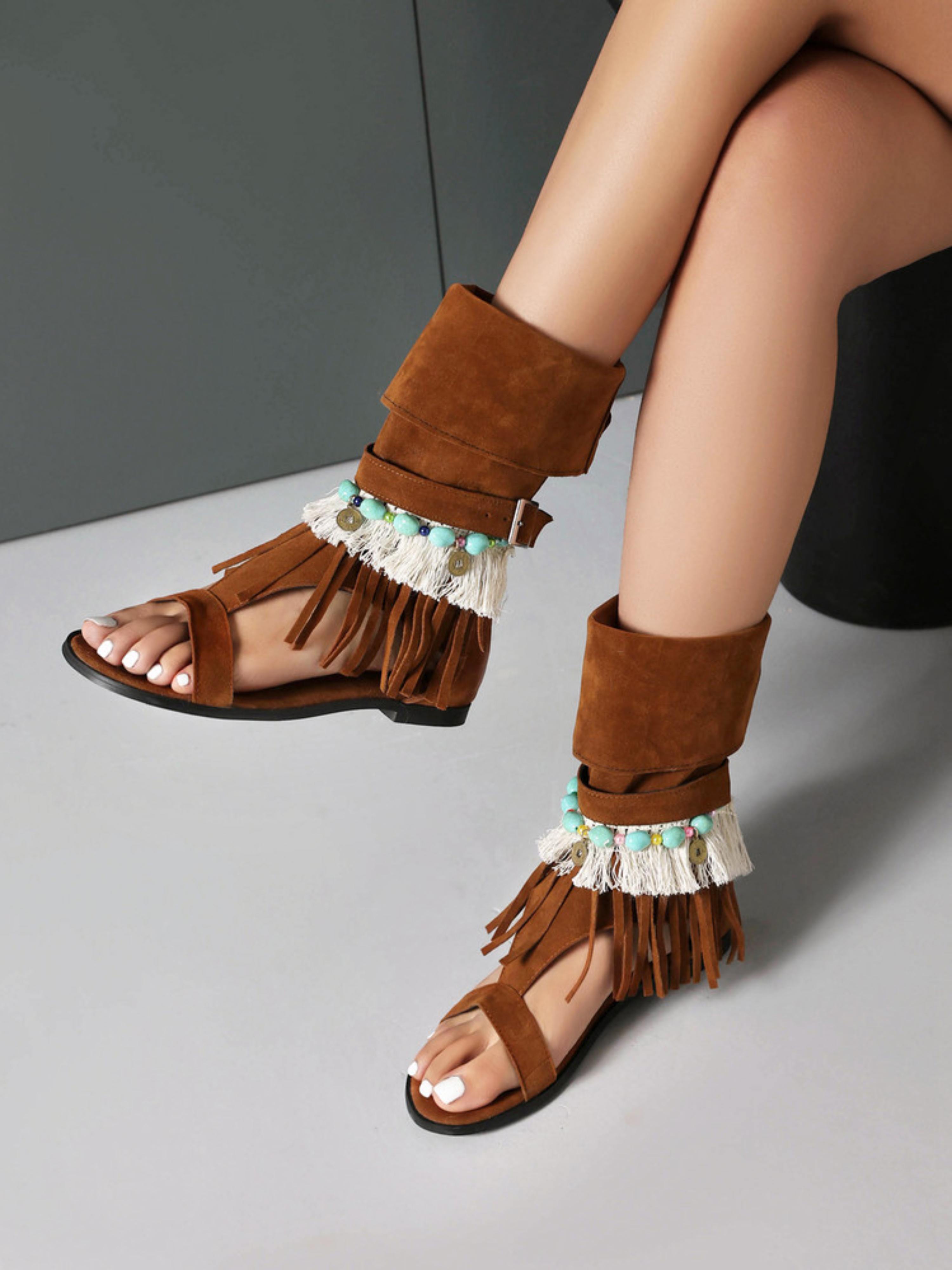 Elegant Boho Fringe Flat Sandals for Women