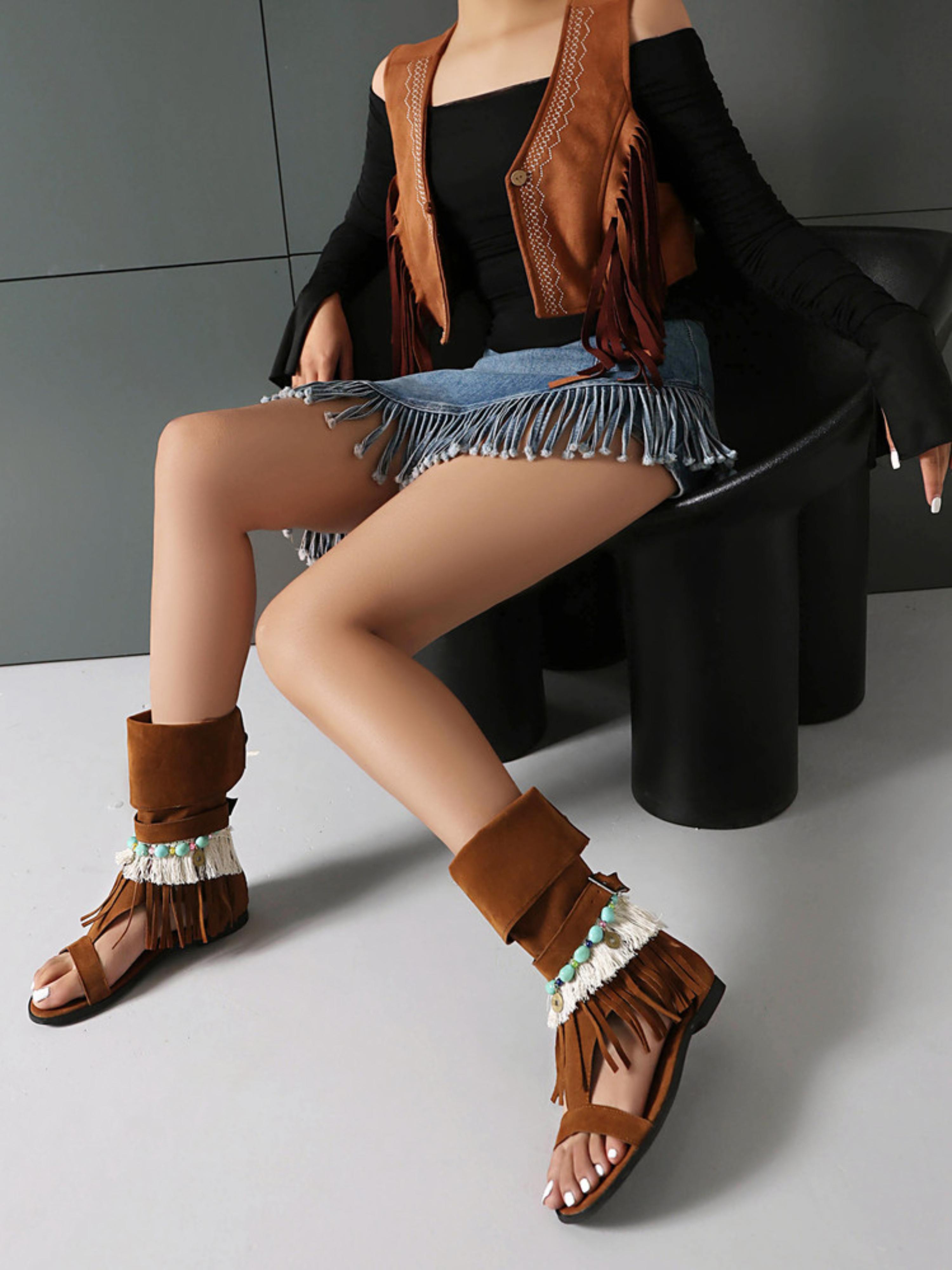 Elegant Boho Fringe Flat Sandals for Women